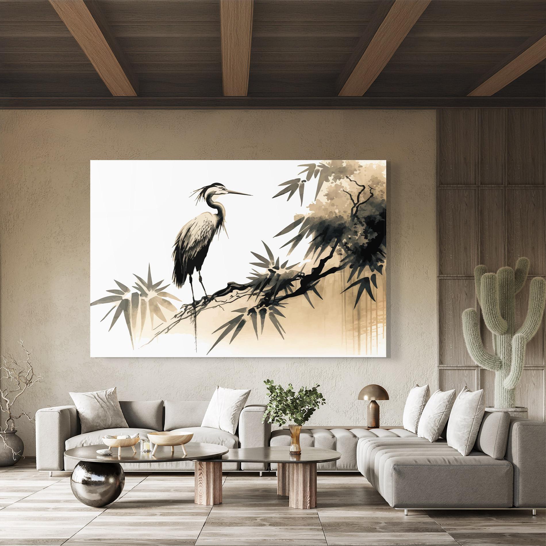 Glasbild Black Cream Bird Art mockup 8