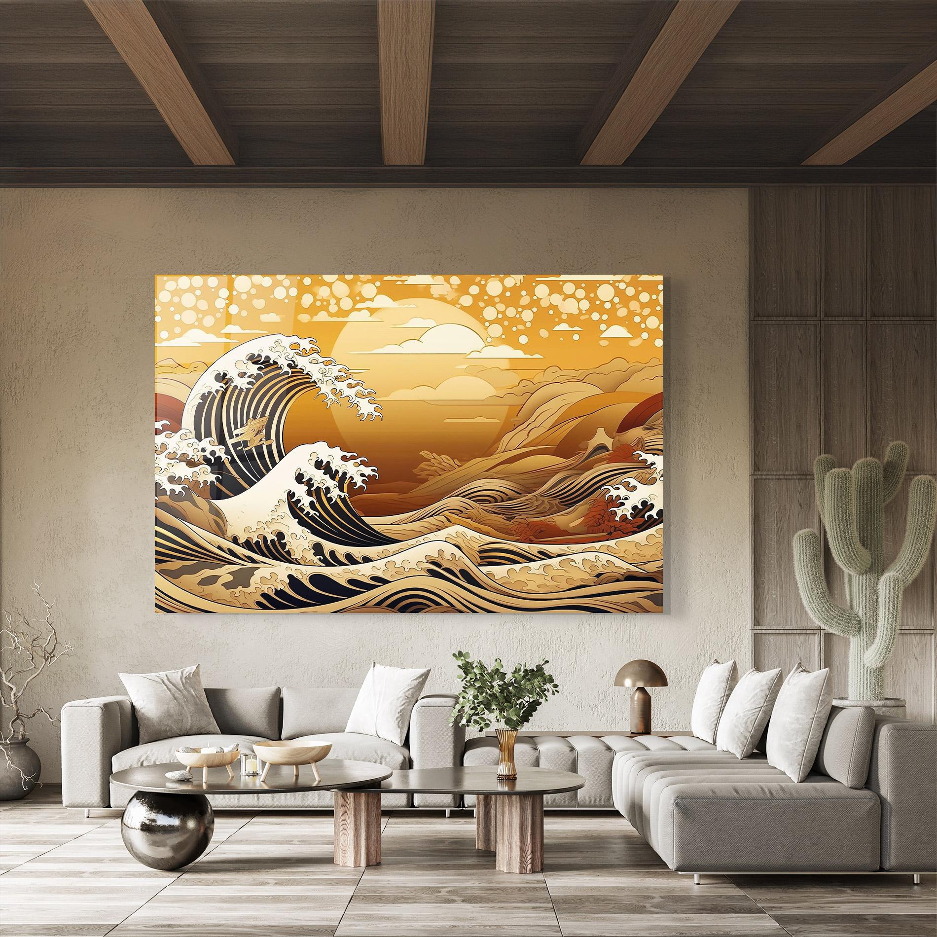 Glasbild Black Yellow Waves mockup 8