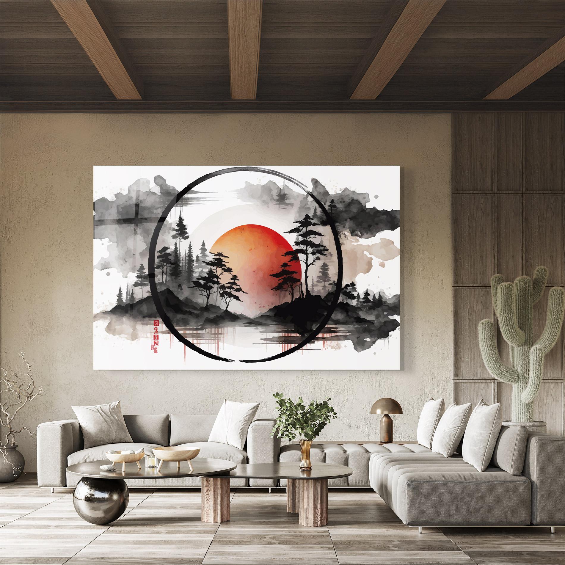 Glasbild Orange Sun Forest mockup 8