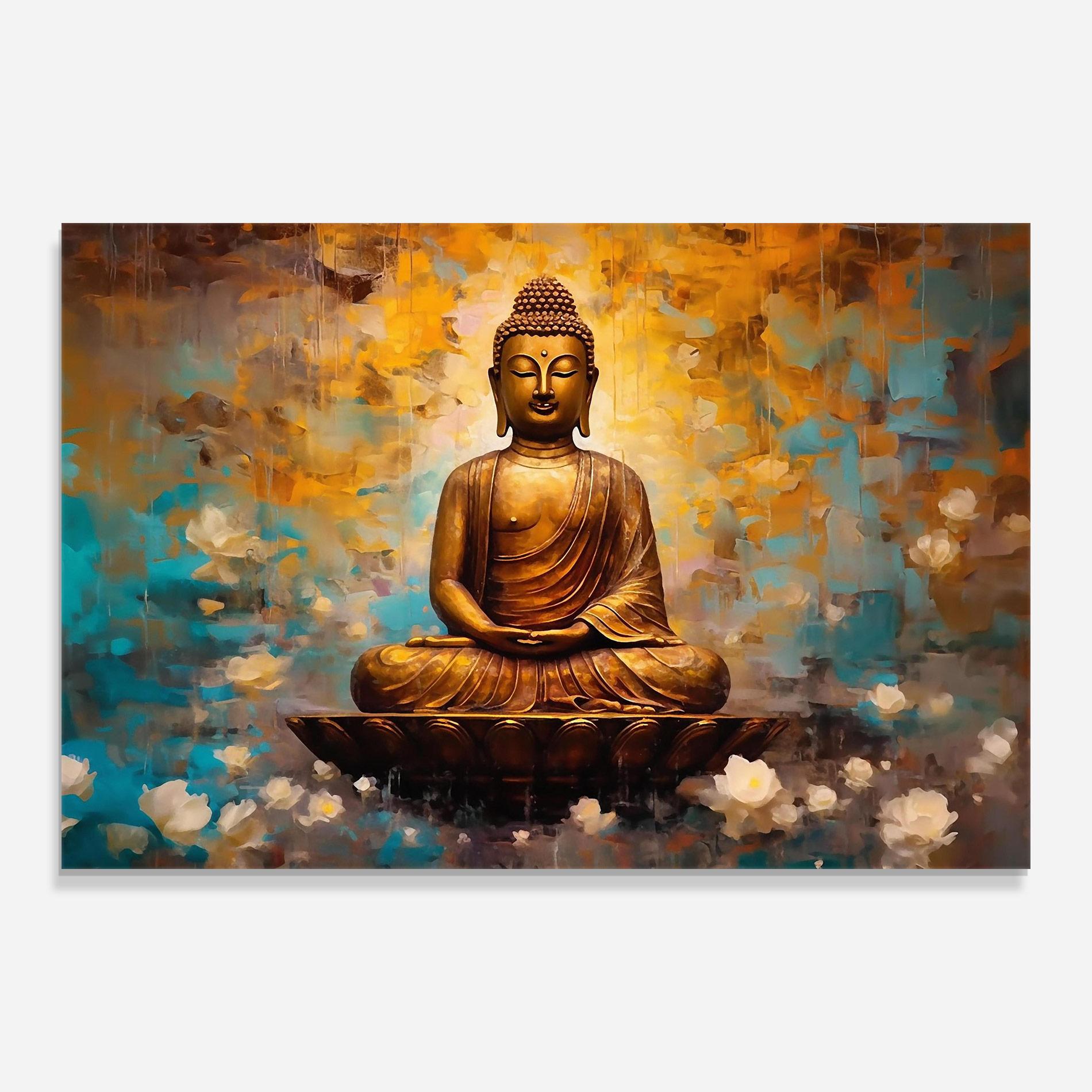 Glasbild Blue Gold Buddha mockup 0