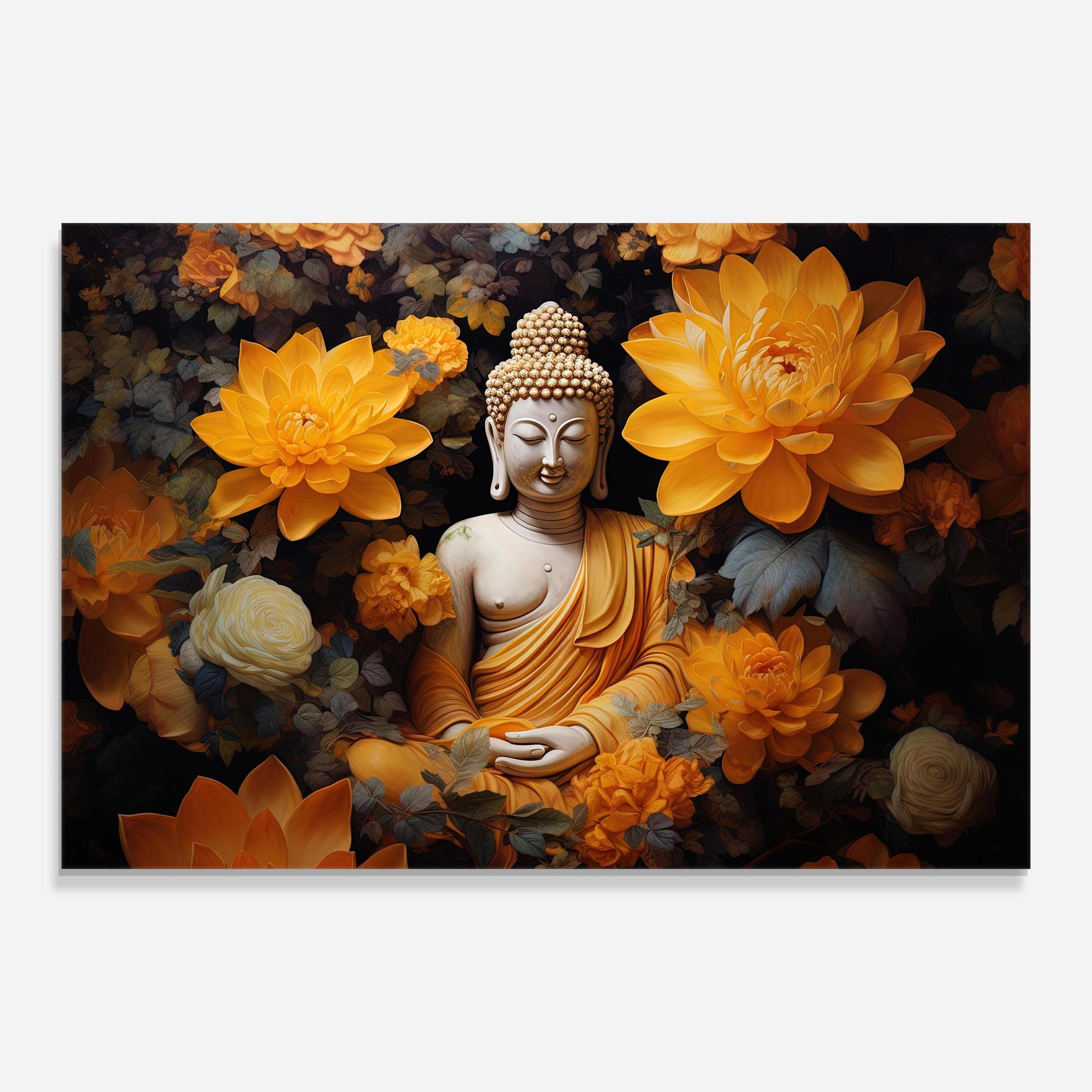 Glasbild Buddha Big Flowers mockup 0