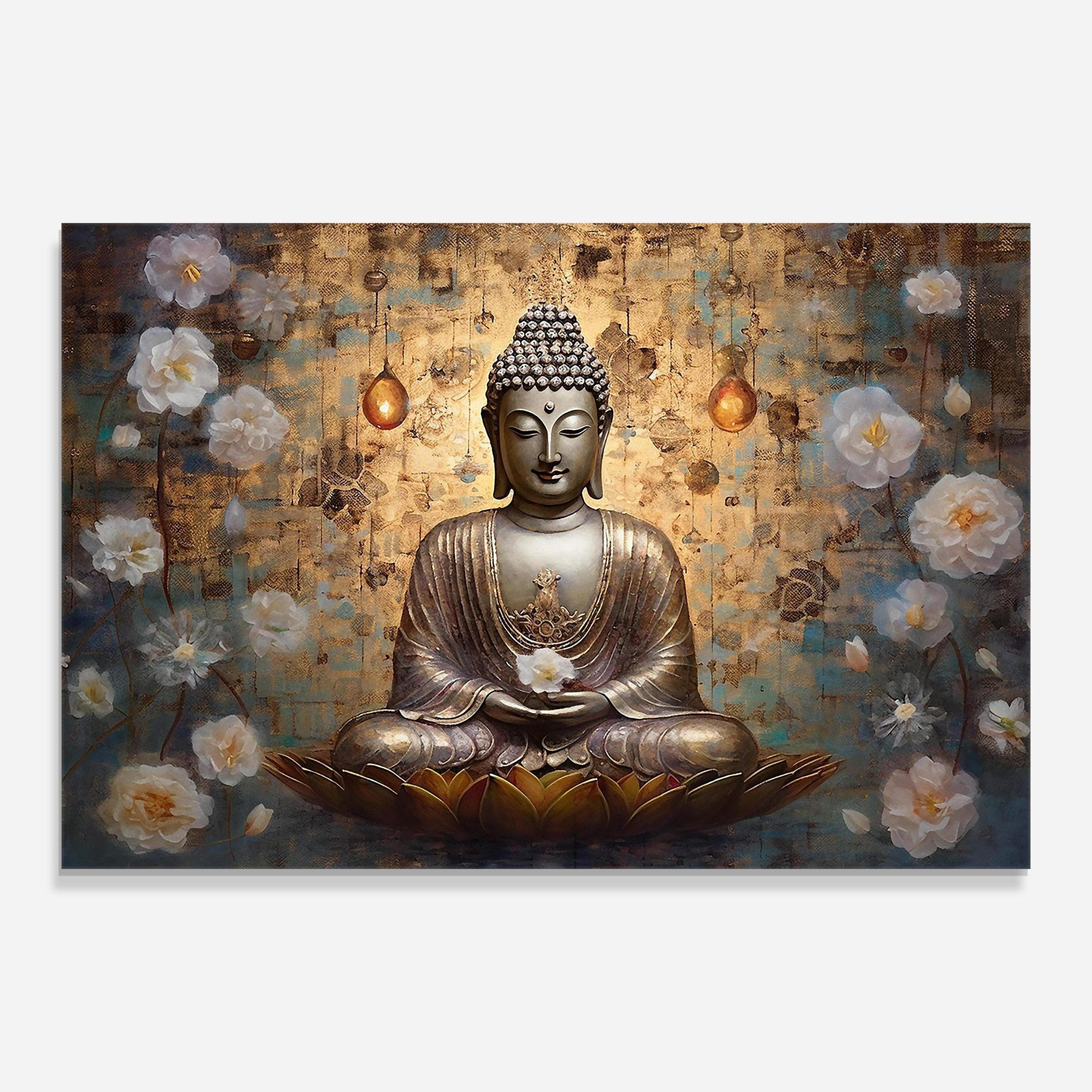 Glasbild Buddha Meditation Art mockup 0
