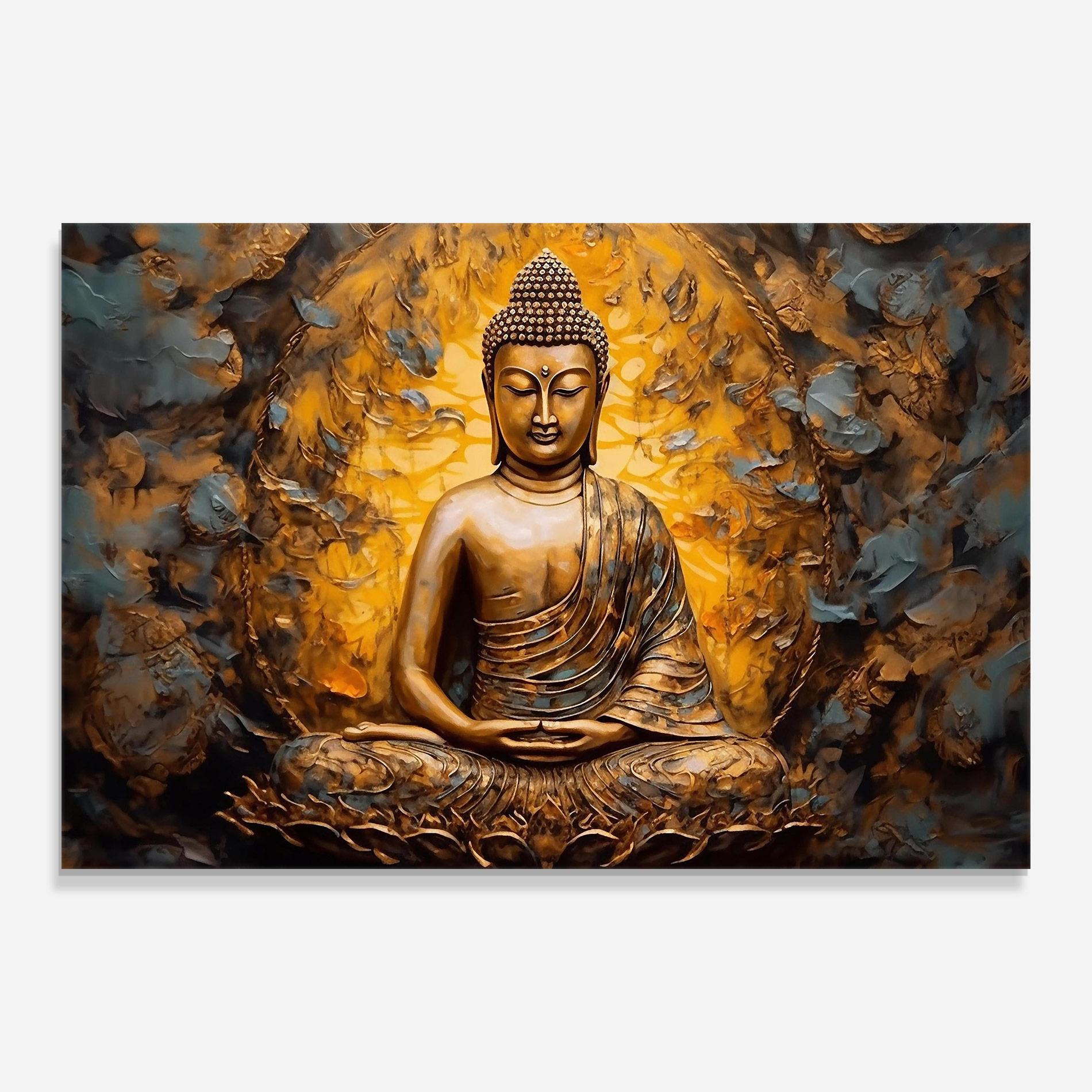 Glasbild Gold Grey Buddha mockup 0