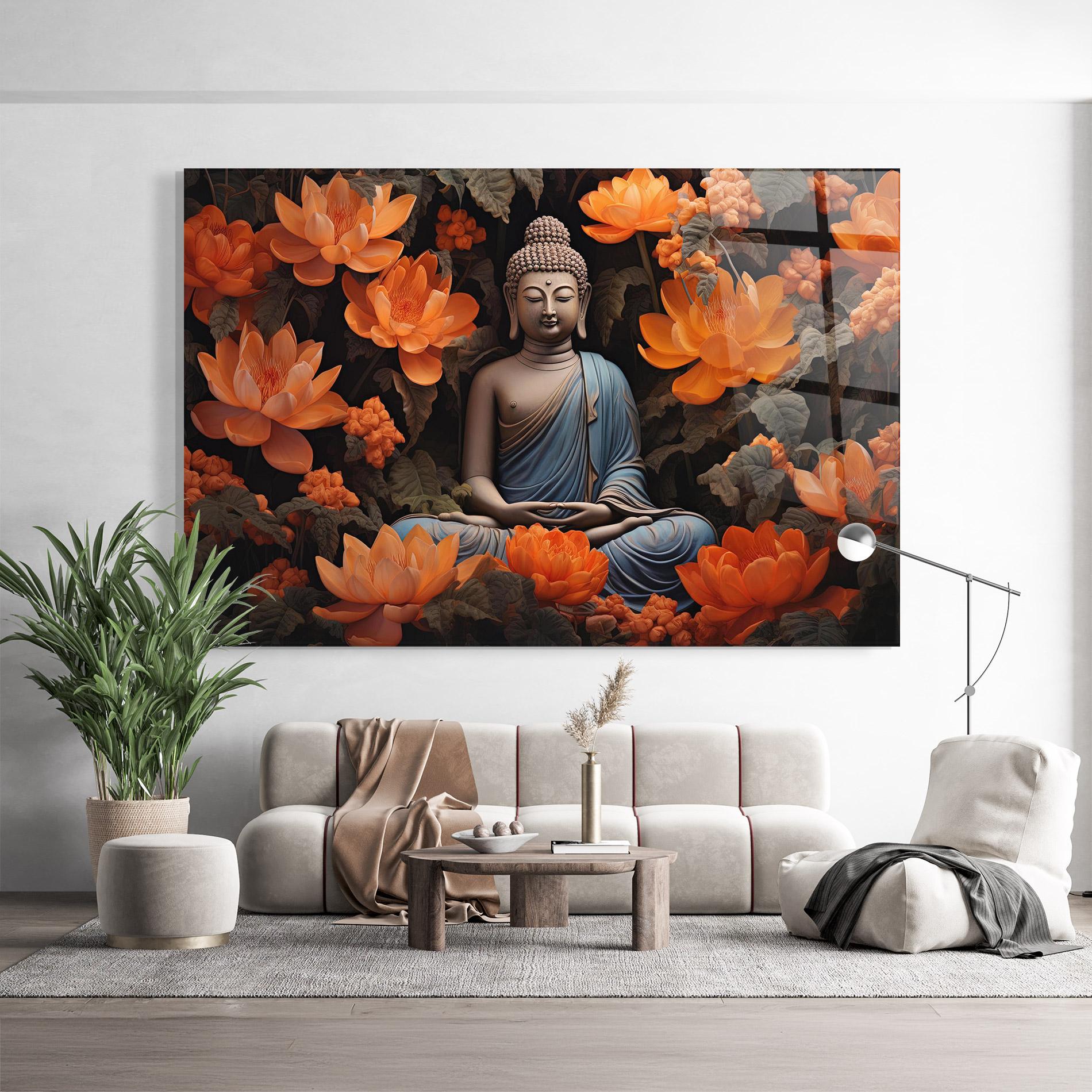 Glasbild Big Flower Buddha mockup 9