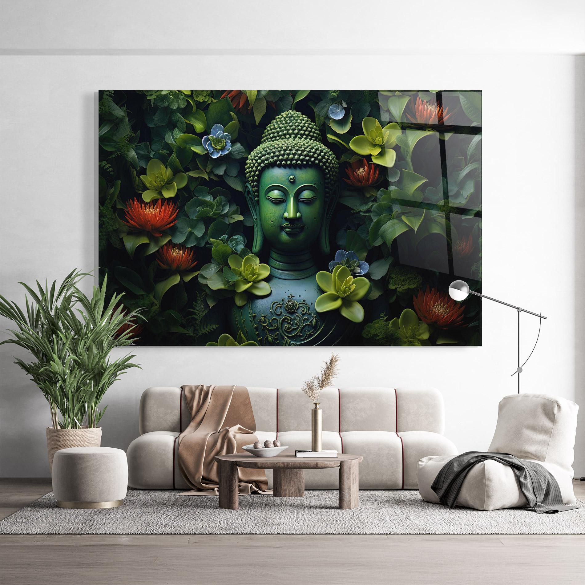 Glasbild Blue Light Buddha mockup 9
