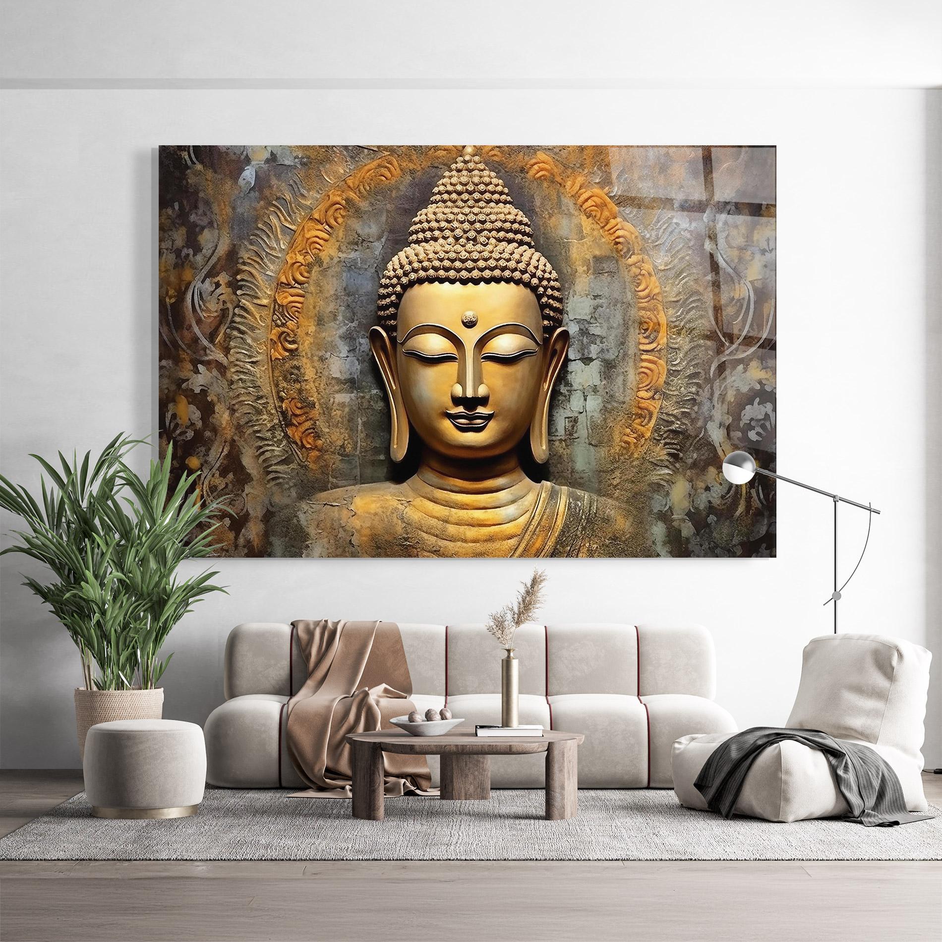 Glasbild Buddha 3d Head mockup 9