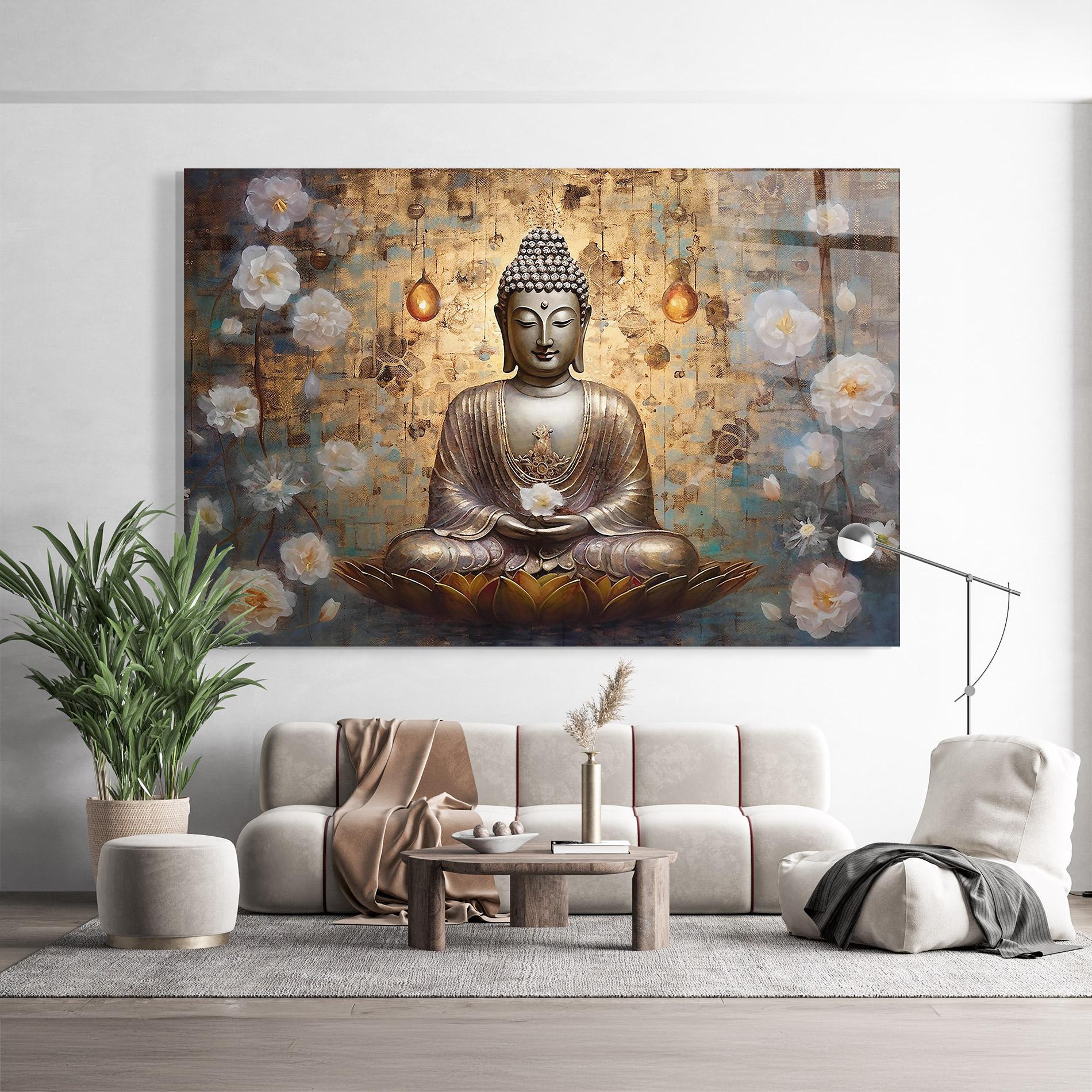 Glasbild Buddha Meditation Art mockup 9