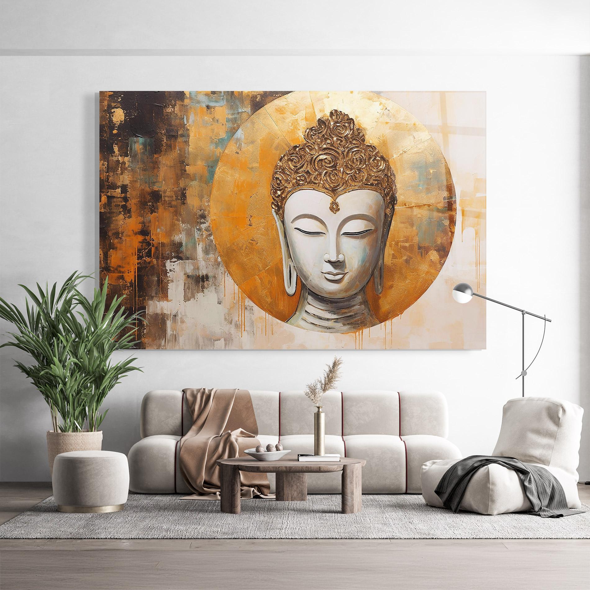 Glasbild Cream Circle Buddha mockup 9