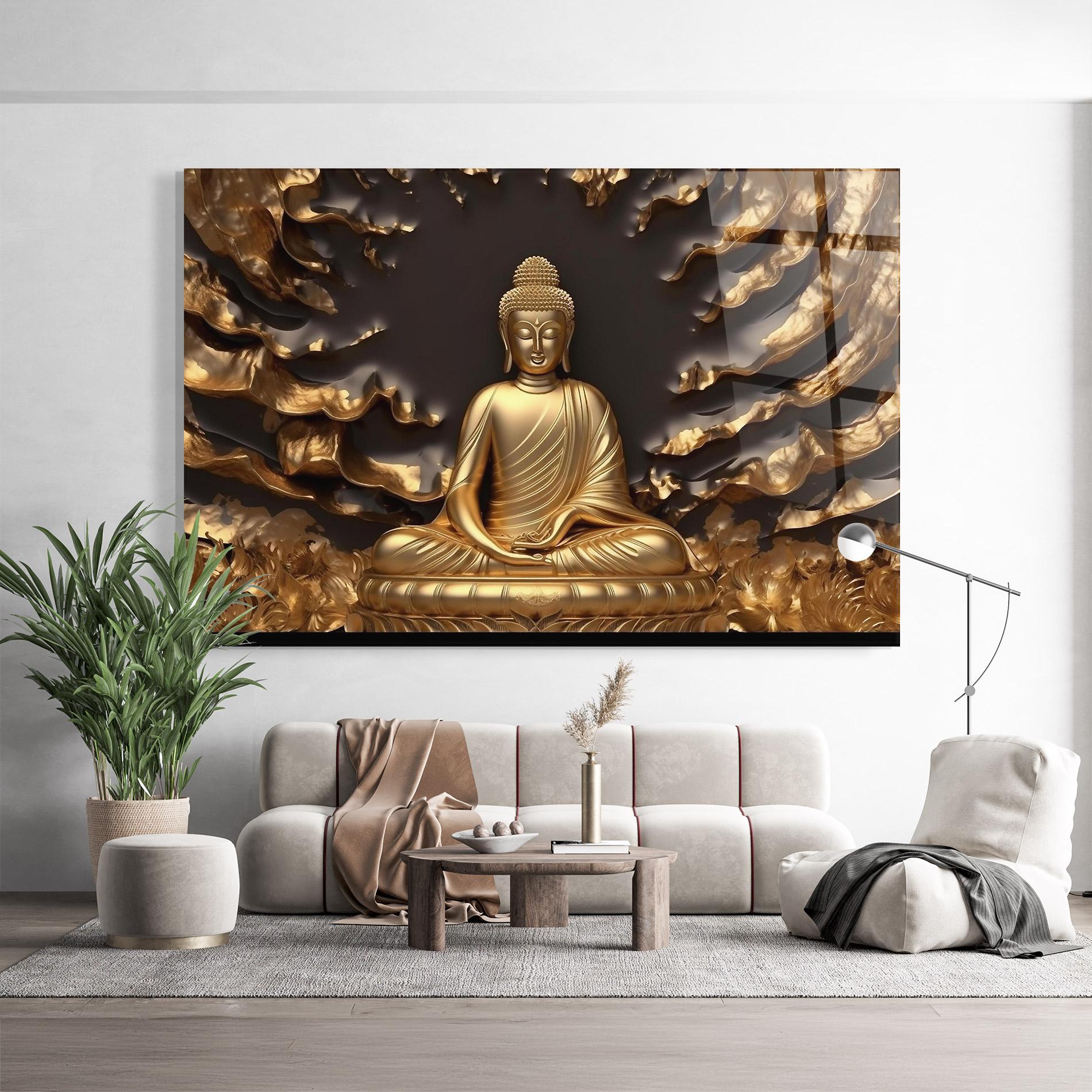 Glasbild Gold 3d Buddha mockup 9