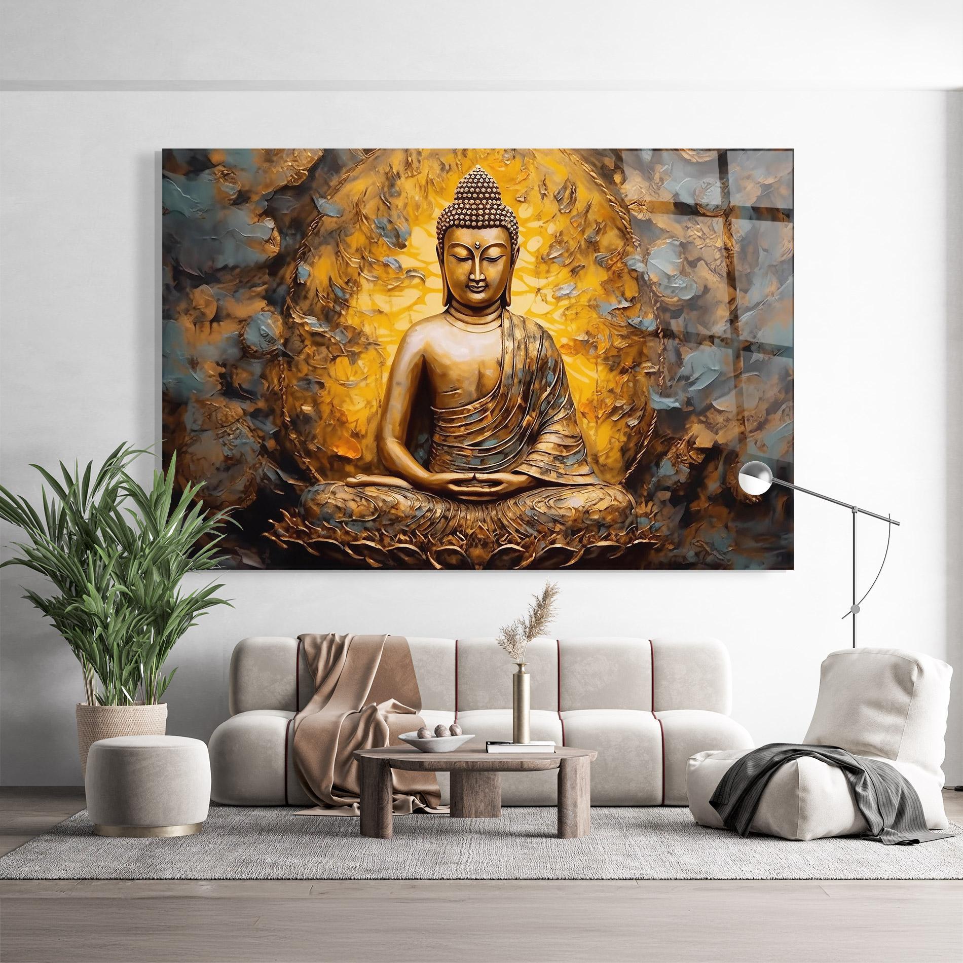 Glasbild Gold Grey Buddha mockup 9