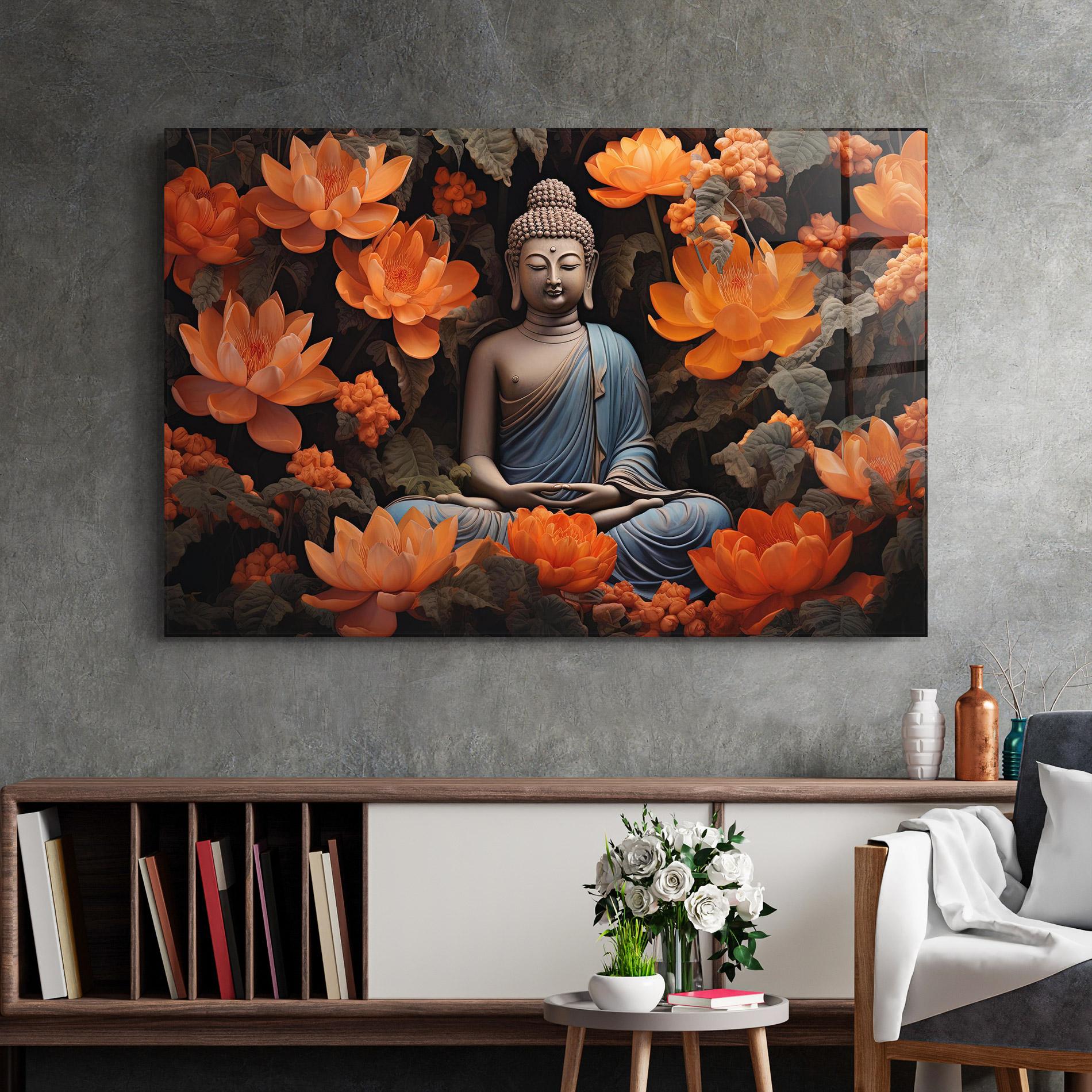 Glasbild Big Flower Buddha mockup 2