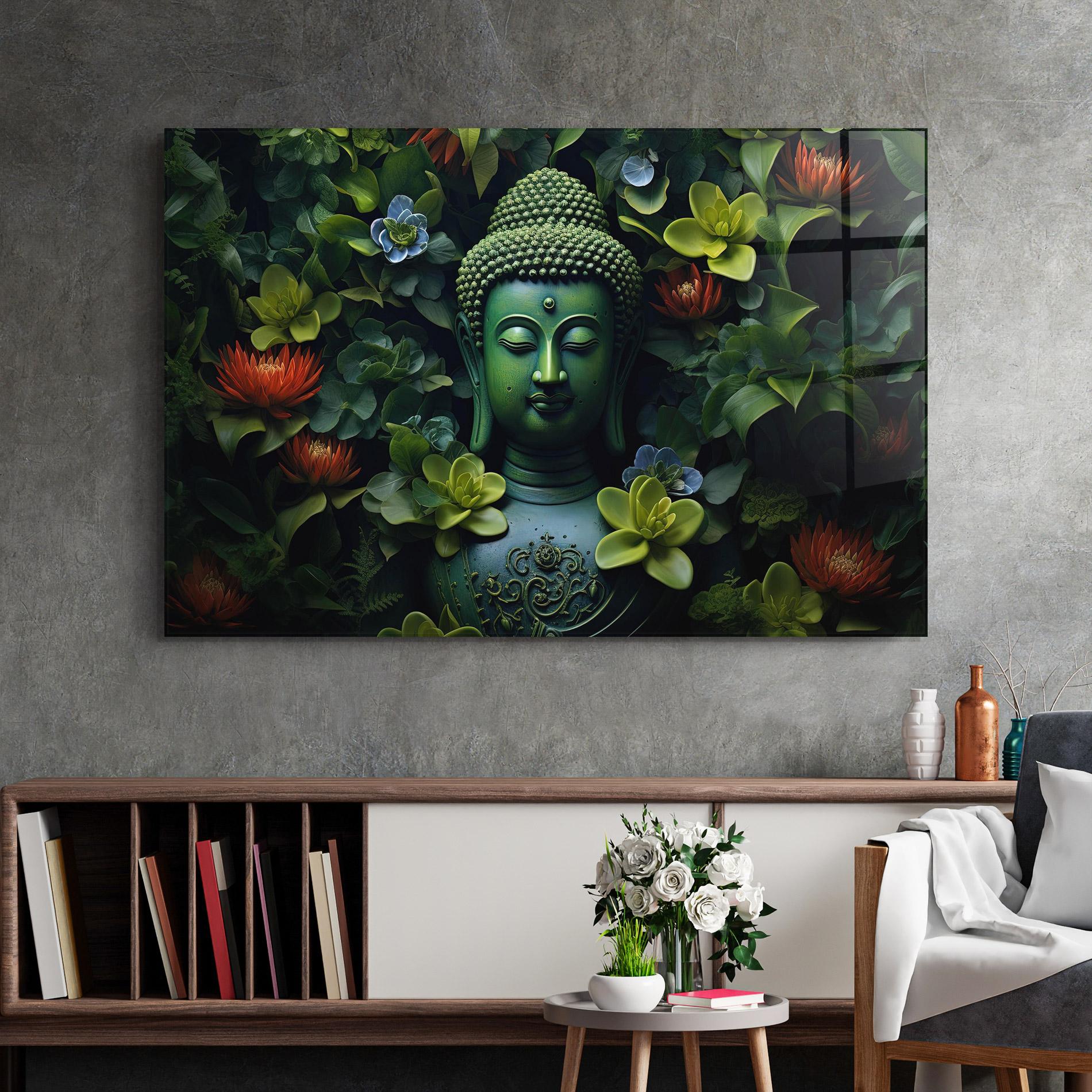 Glasbild Blue Light Buddha mockup 2