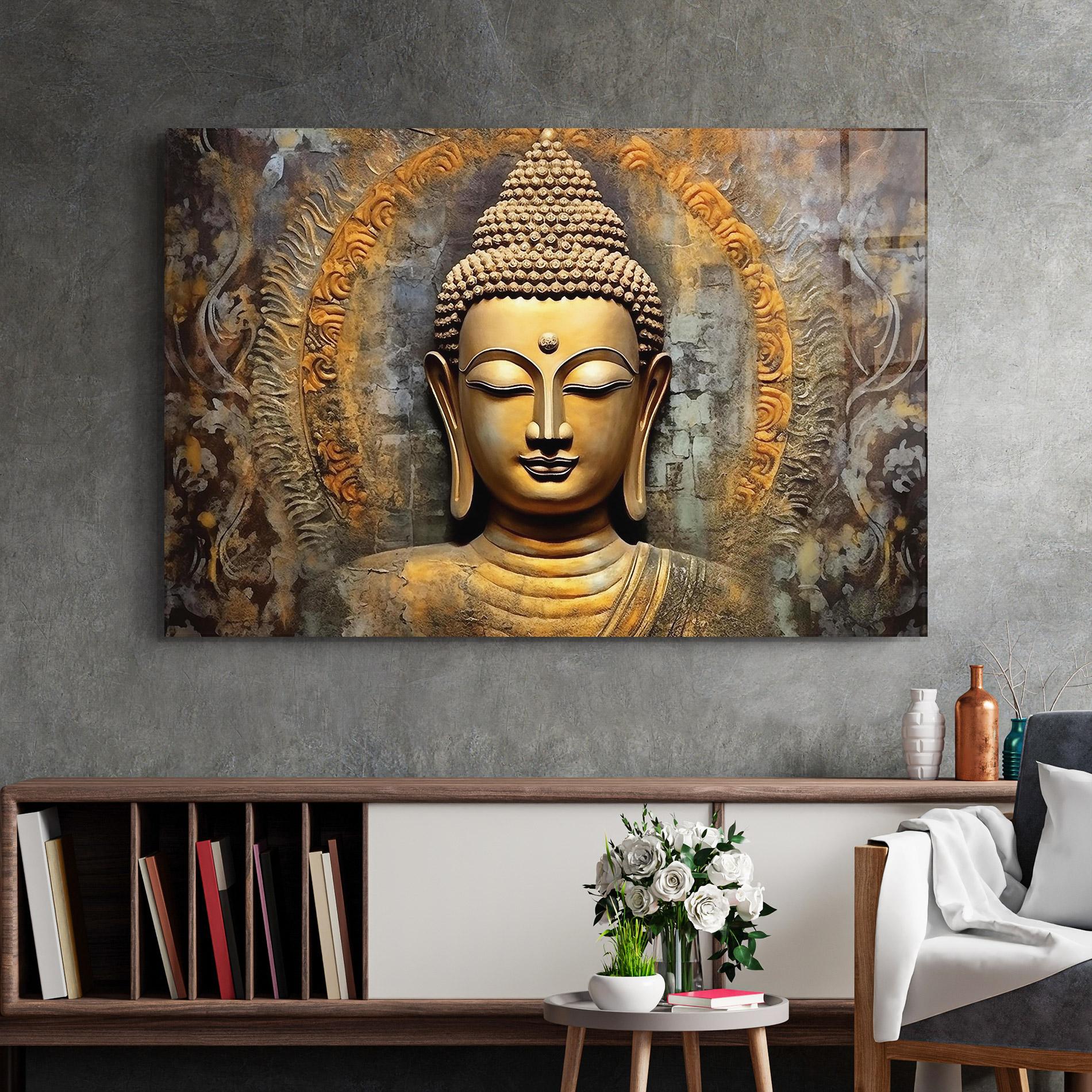 Glasbild Buddha 3d Head mockup 2