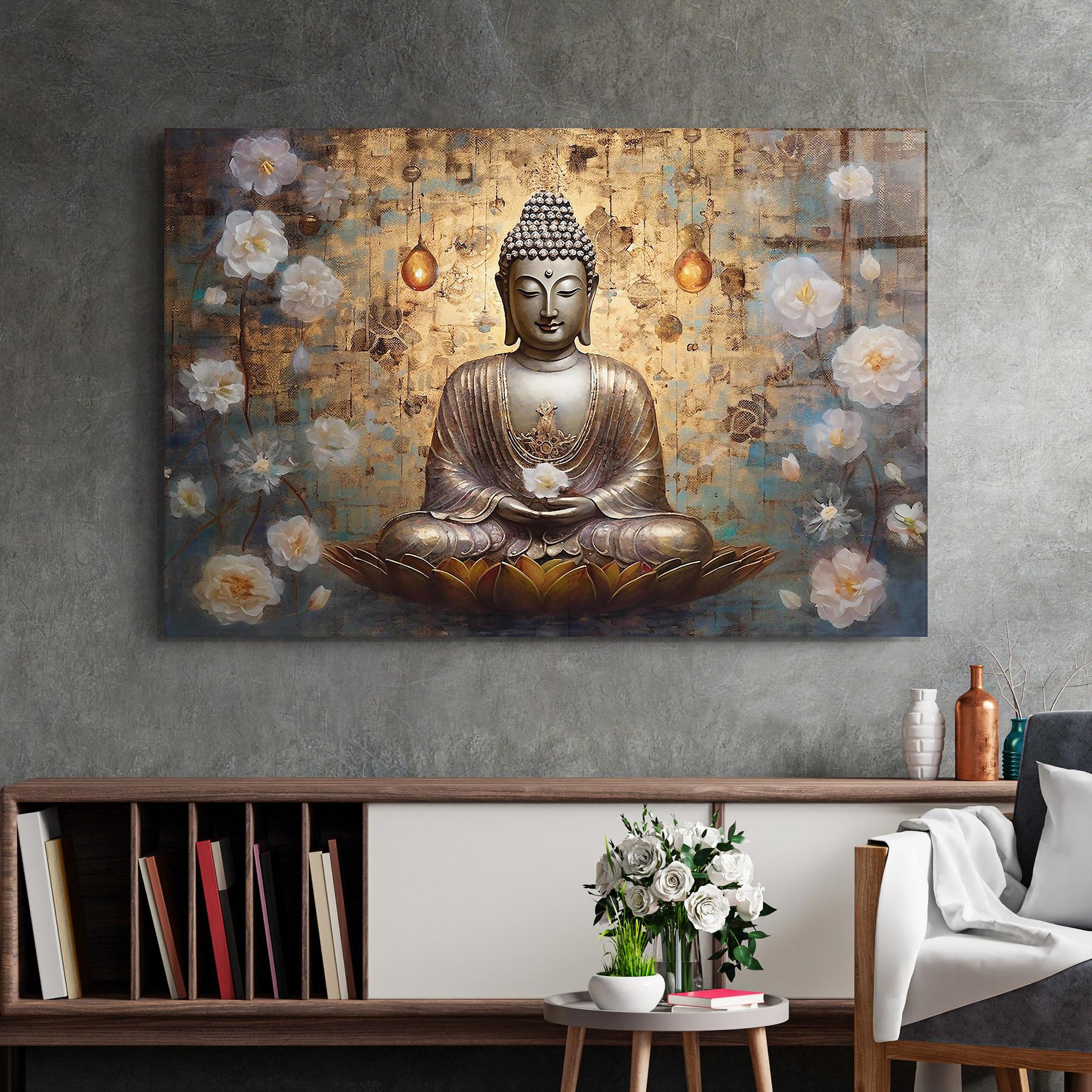 Glasbild Buddha Meditation Art mockup 2