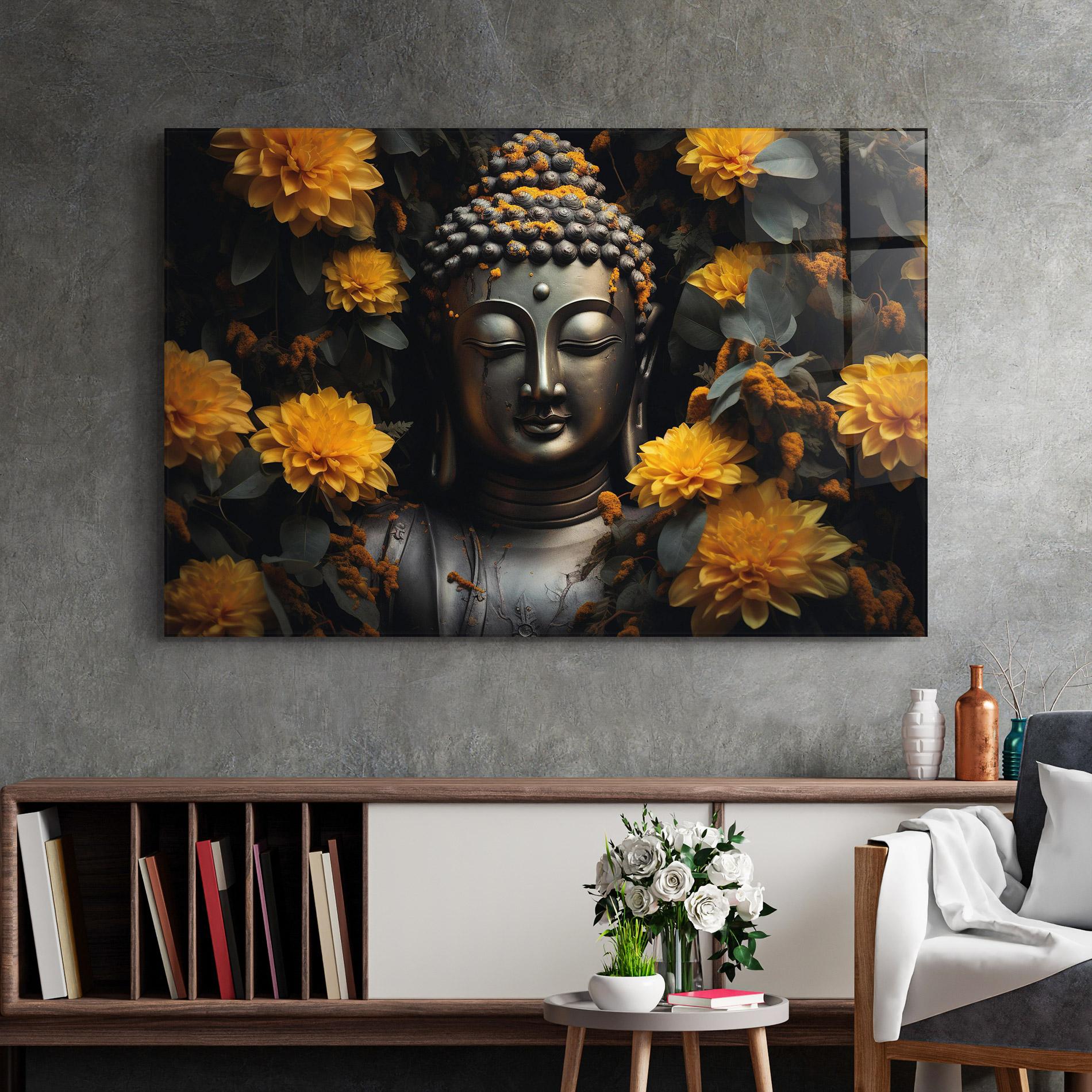 Glasbild Buddha Peace Statue mockup 2