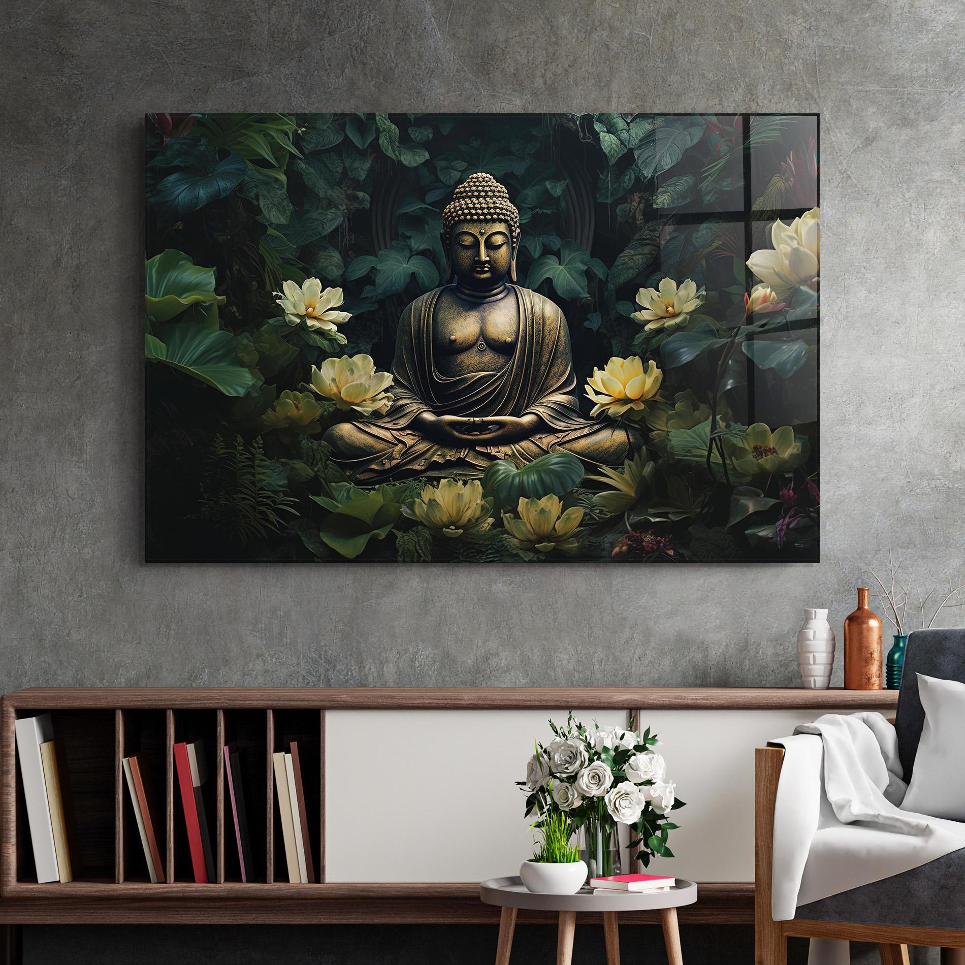 Glasbild Calm Buddha Art mockup 2