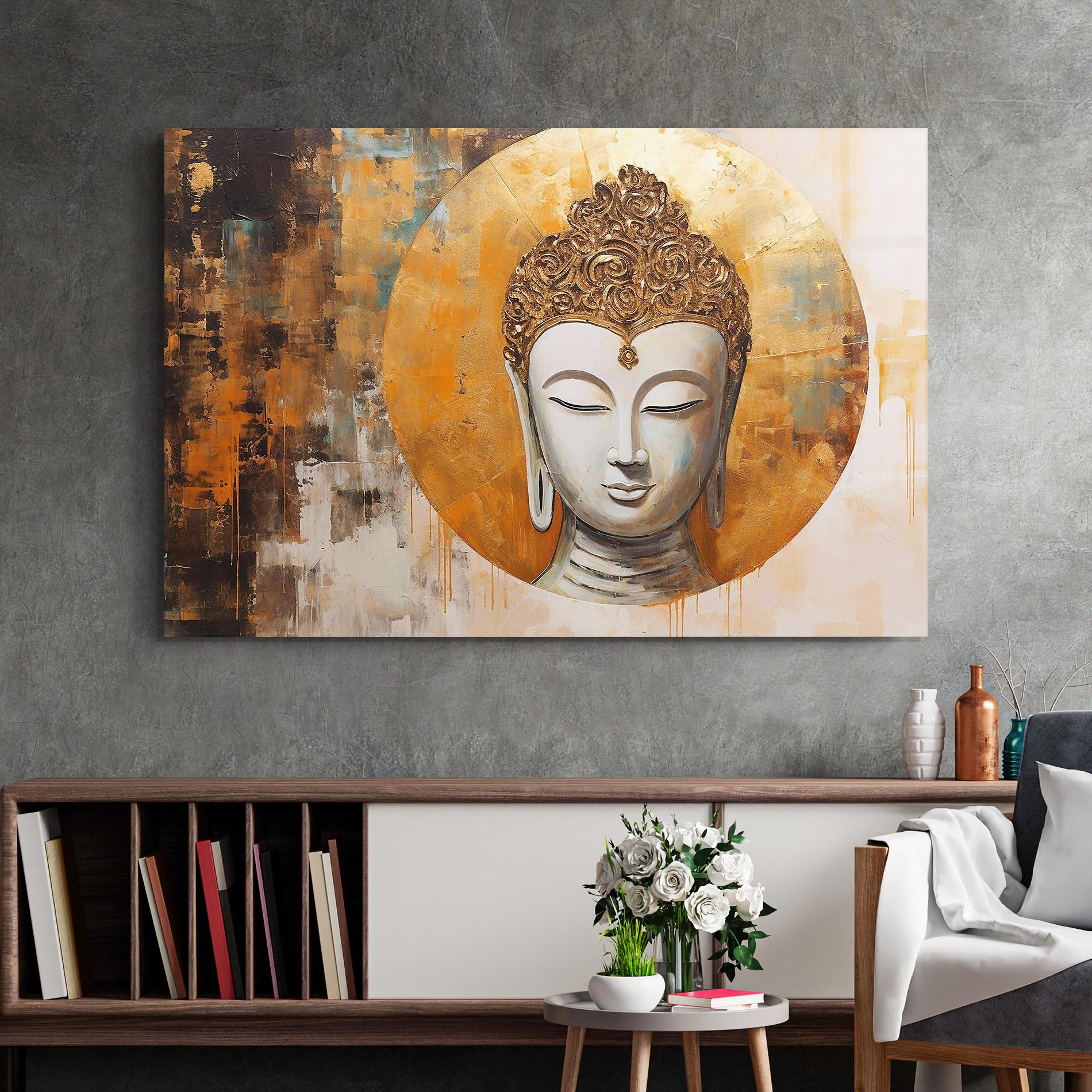 Glasbild Cream Circle Buddha mockup 2