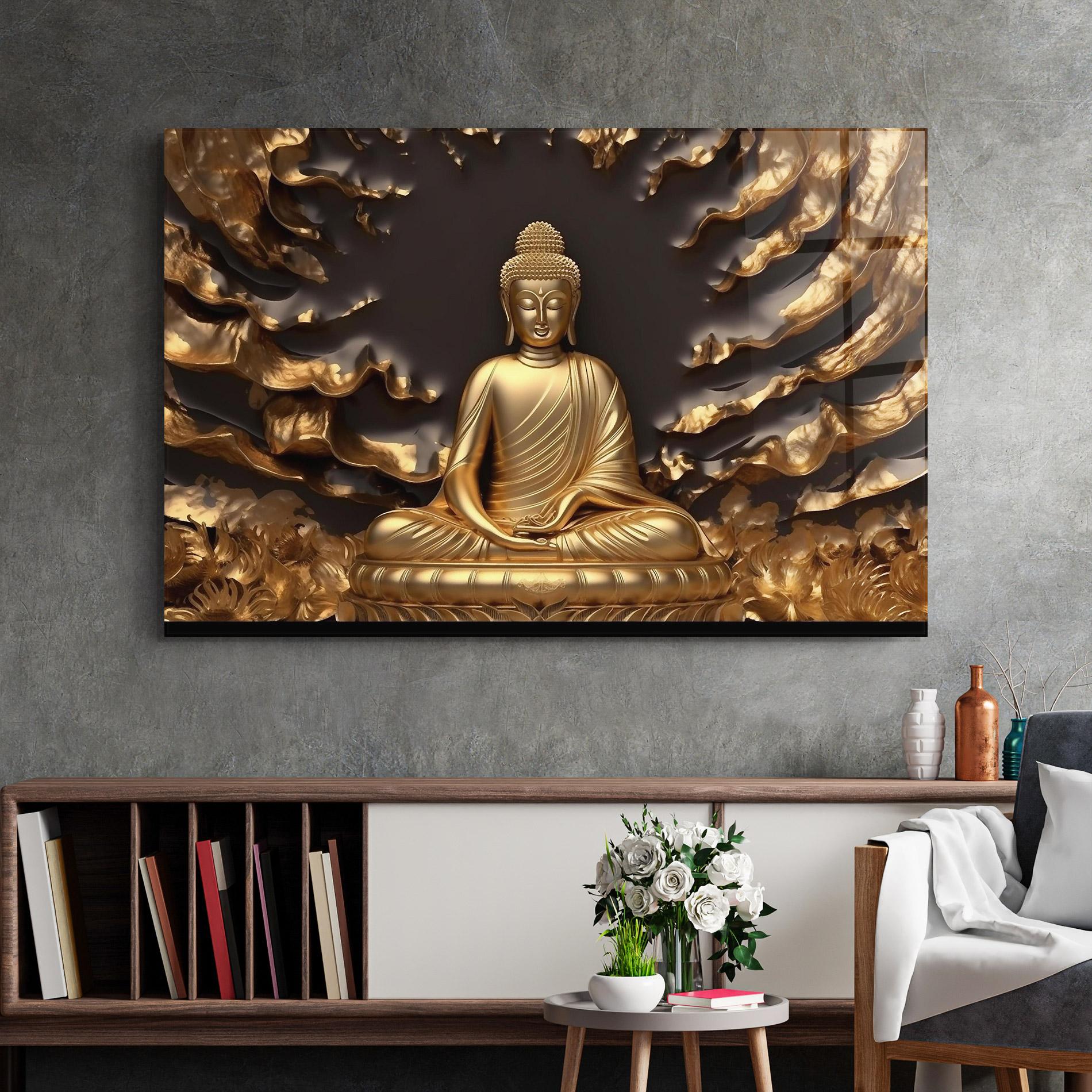 Glasbild Gold 3d Buddha mockup 2