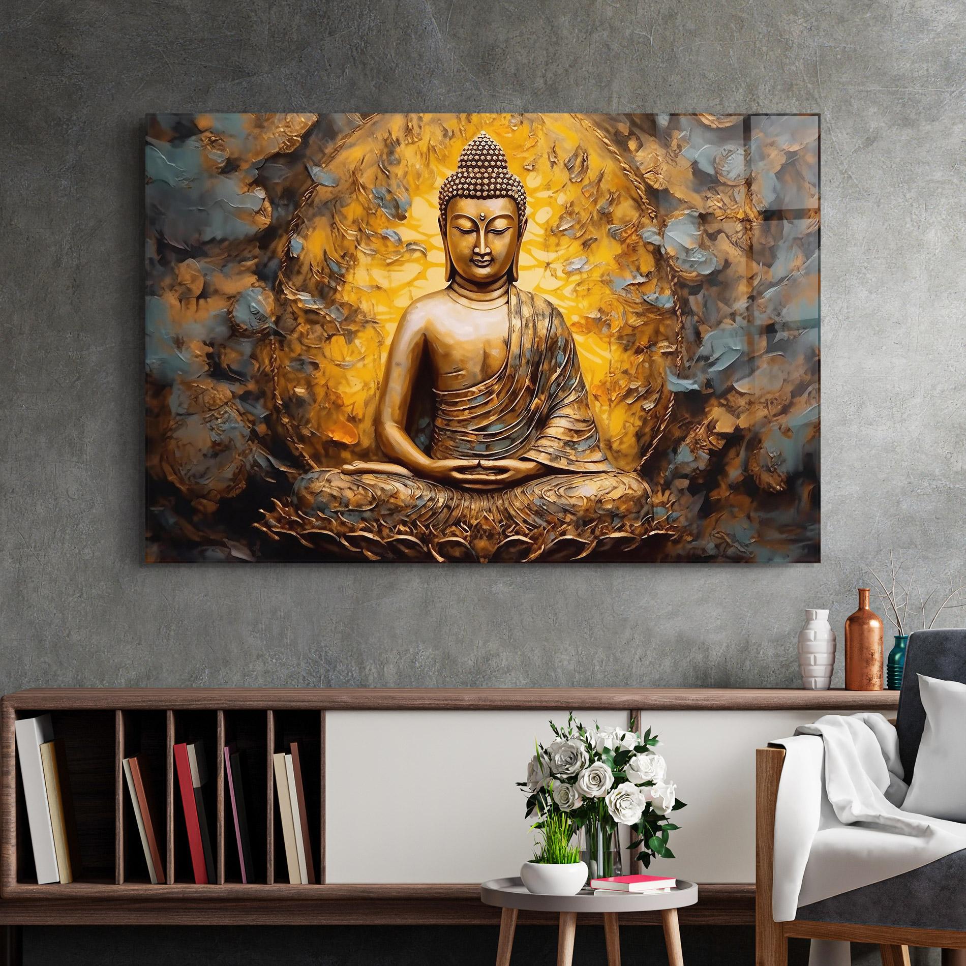 Glasbild Gold Grey Buddha mockup 2