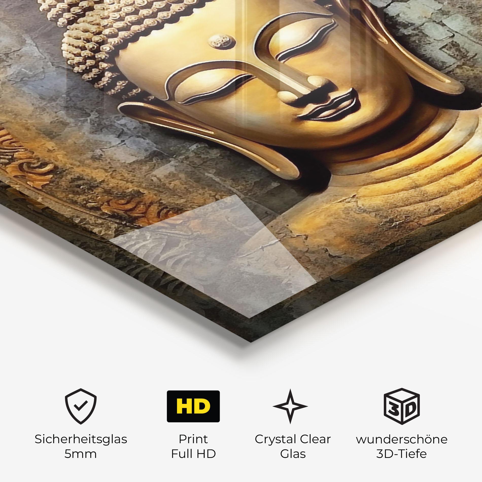 Glasbild Buddha 3d Head mockup 3