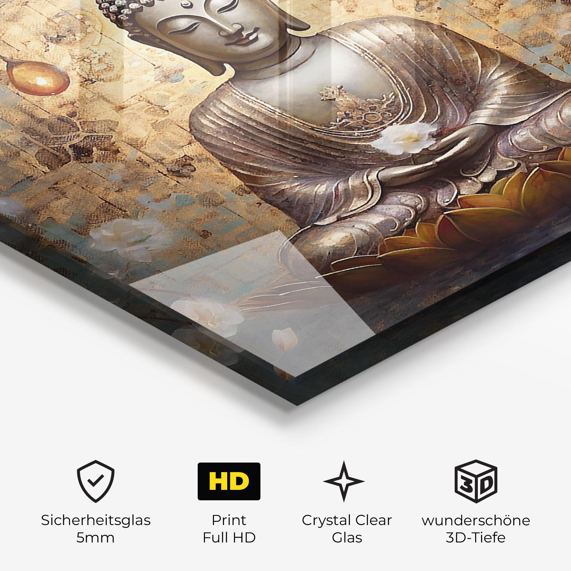 Glasbild Buddha Meditation Art mockup 3