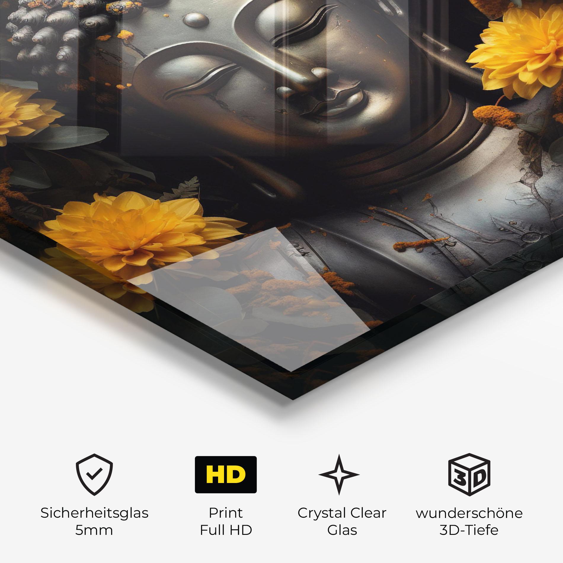 Glasbild Buddha Peace Statue mockup 3