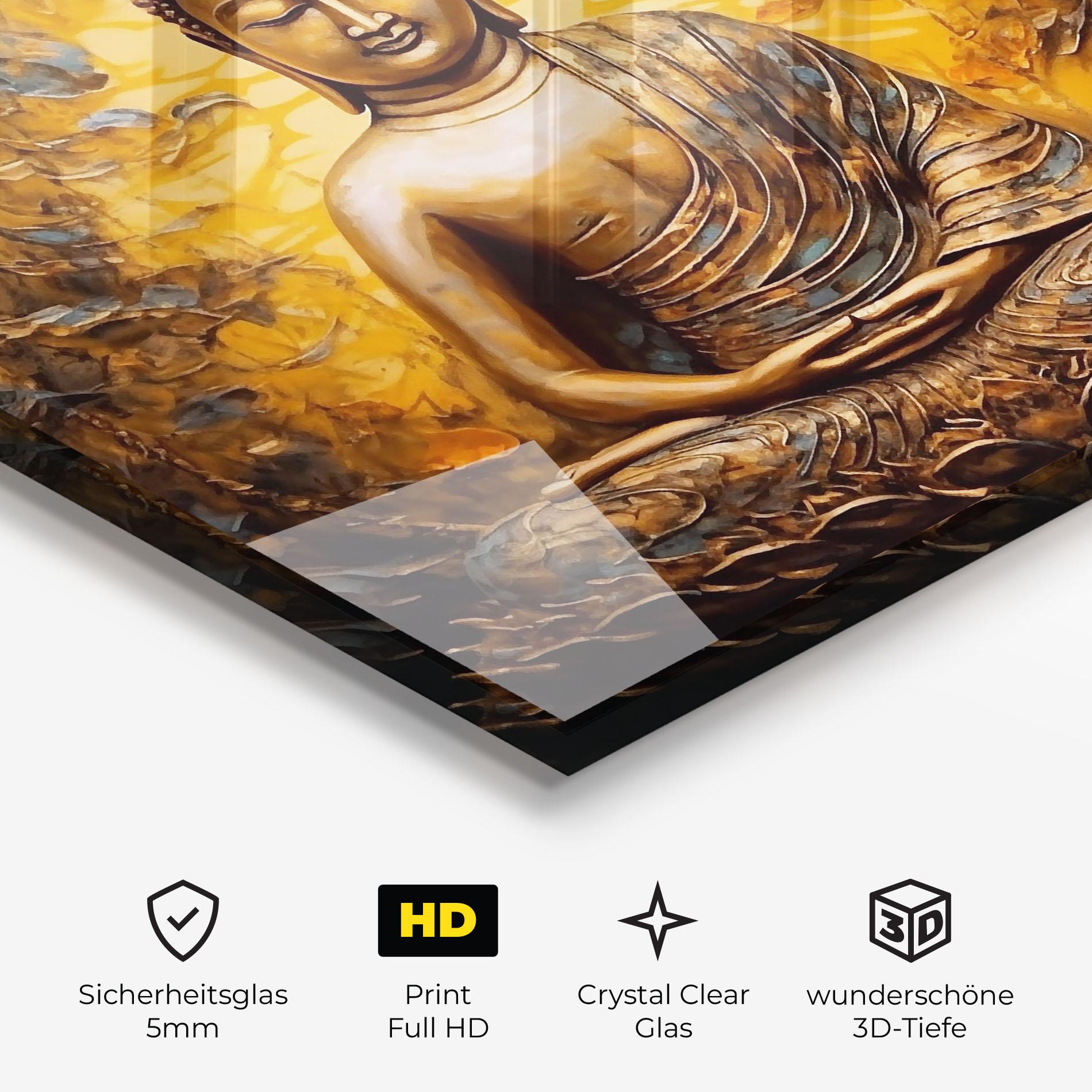 Glasbild Gold Grey Buddha mockup 3