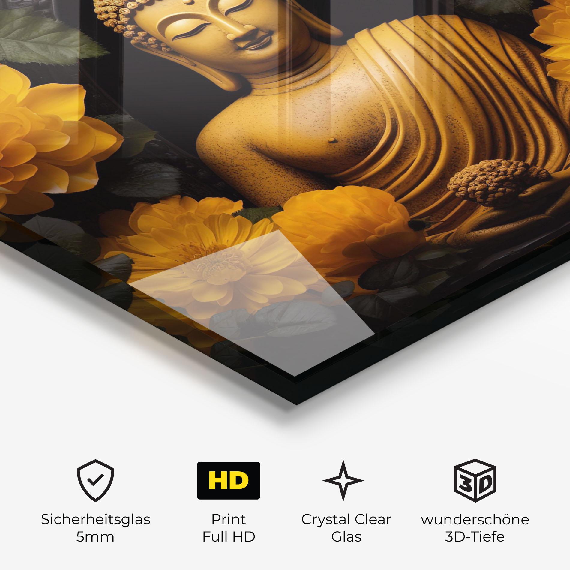 Glasbild Vecteezy_buddha Statue Surrounded By Yellow Flowers Ai Generated_27745002_860 mockup 3