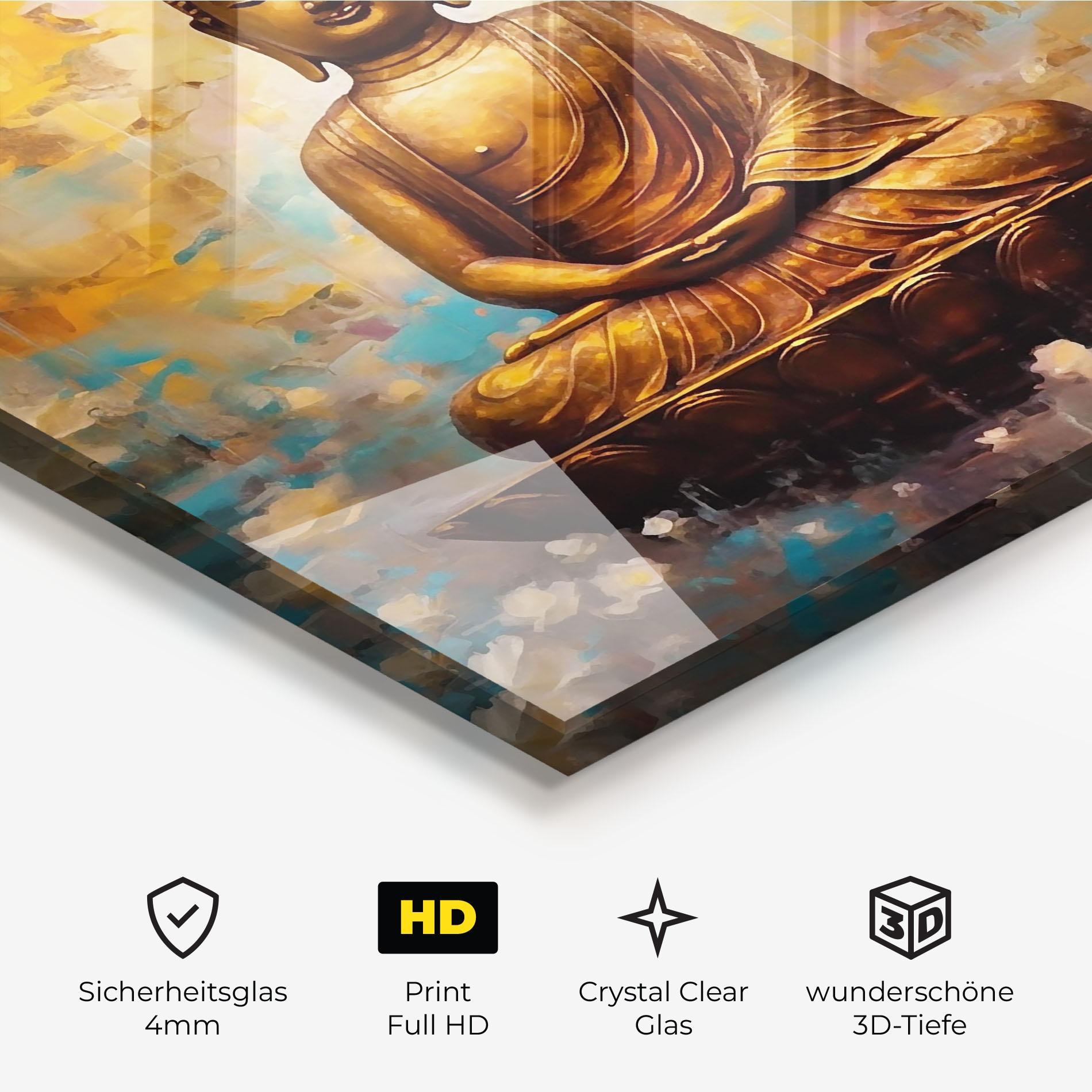 Glasbild Blue Gold Buddha mockup 3