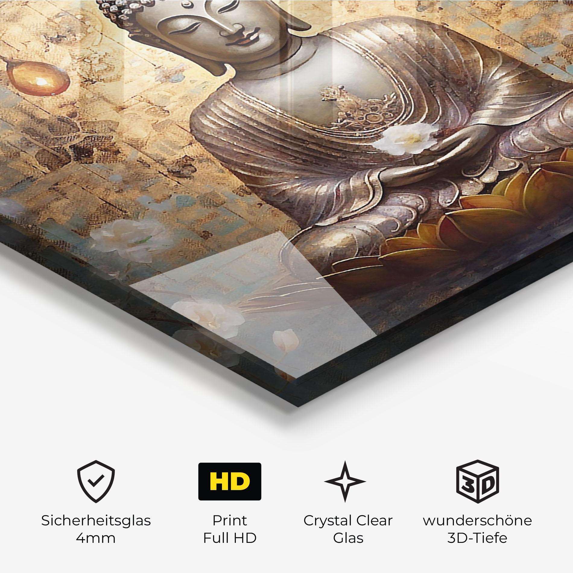 Glasbild Buddha Meditation Art mockup 3