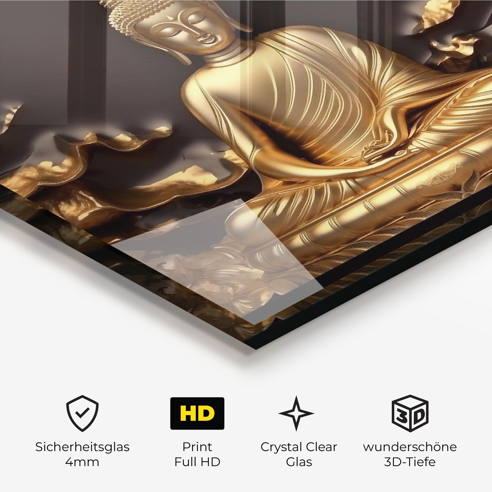 Glasbild Gold 3d Buddha mockup 3