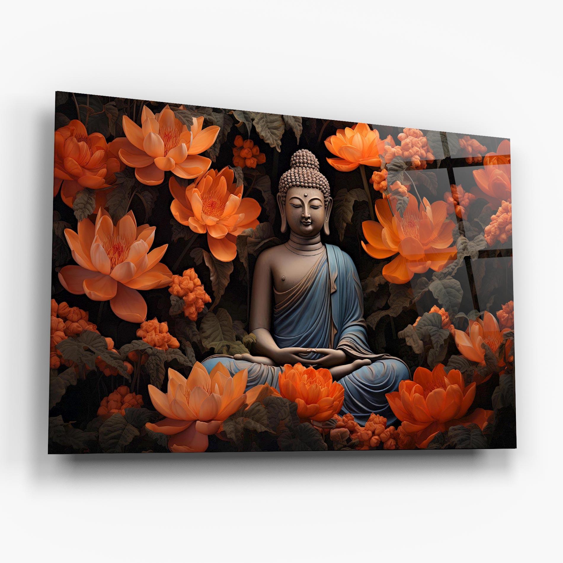 Glasbild Big Flower Buddha mockup 6