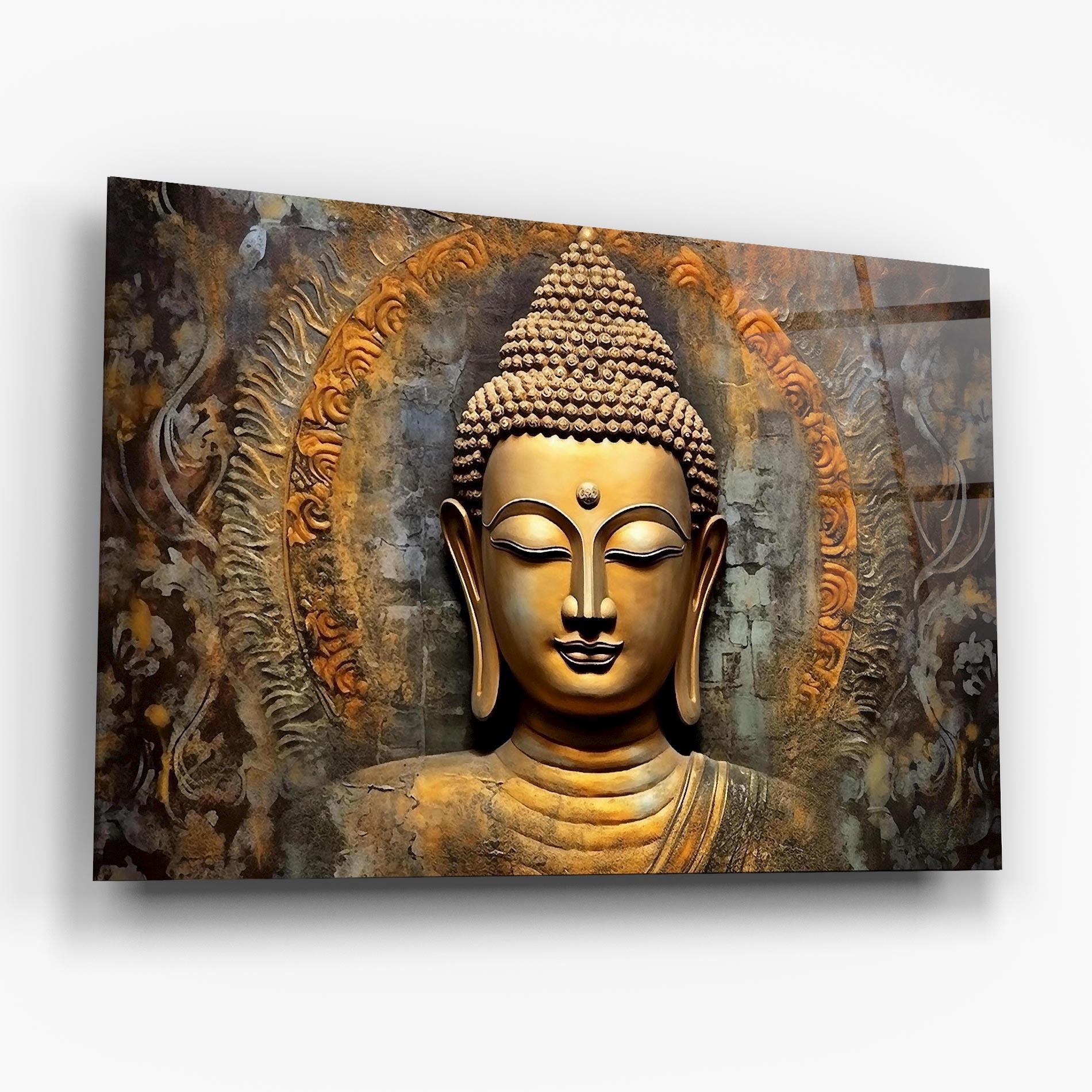 Glasbild Buddha 3d Head mockup 6