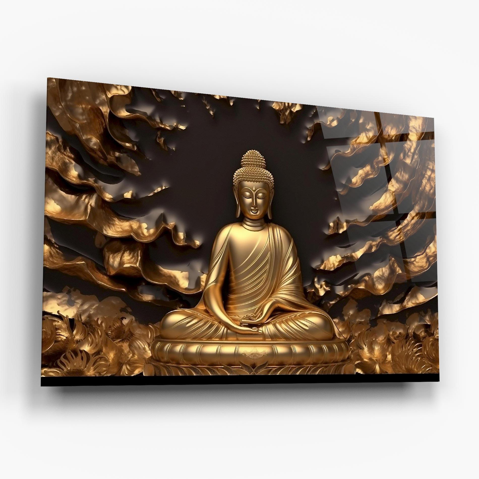 Glasbild Gold 3d Buddha mockup 6