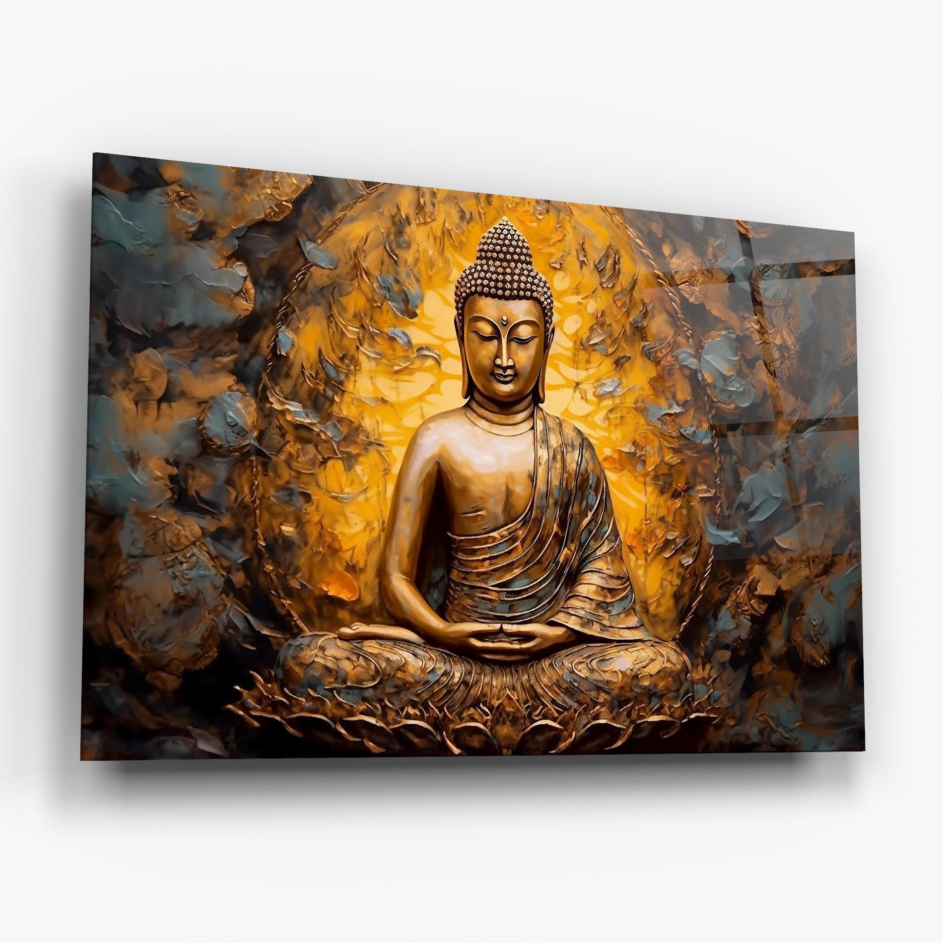 Glasbild Gold Grey Buddha mockup 6