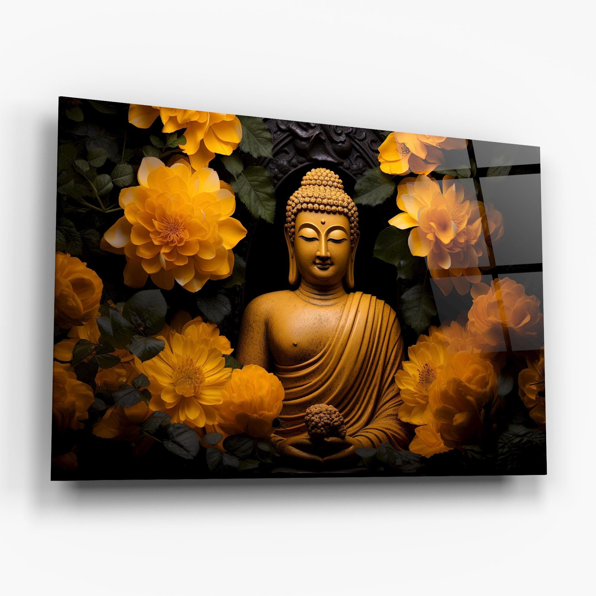 Glasbild Vecteezy_buddha Statue Surrounded By Yellow Flowers Ai Generated_27745002_860 mockup 6