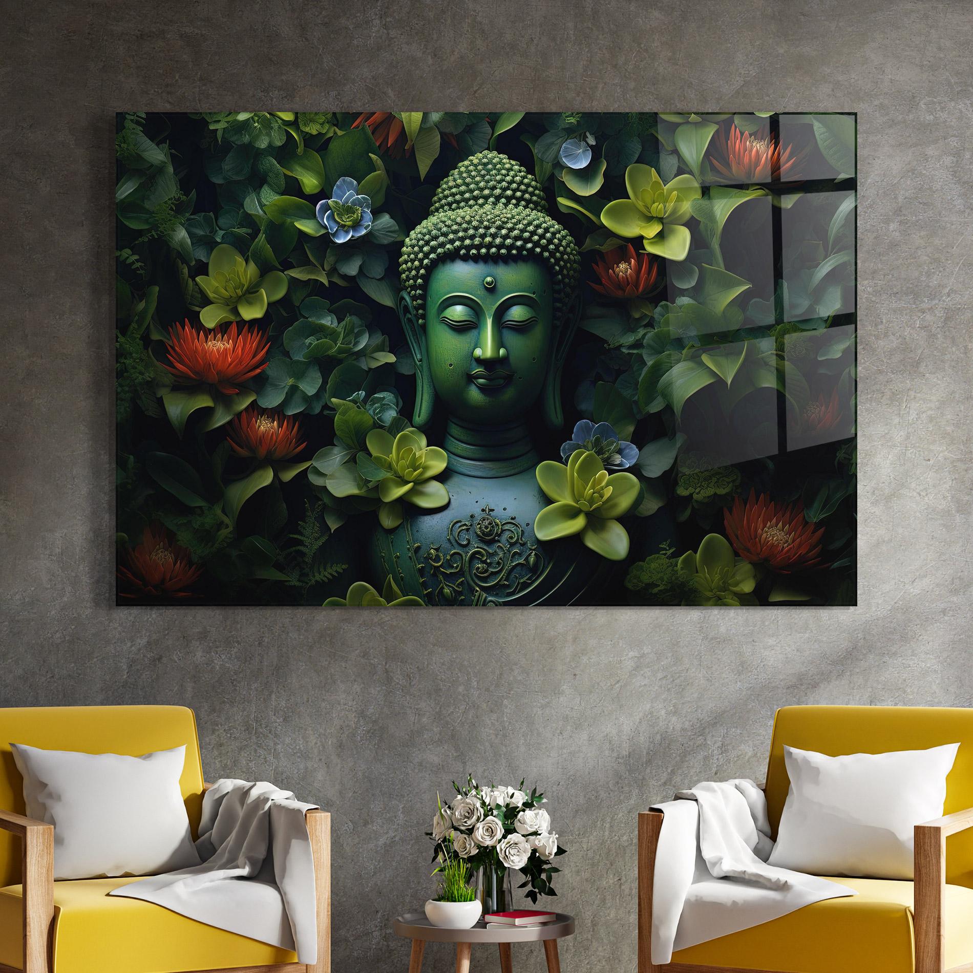 Glasbild Blue Light Buddha mockup 4