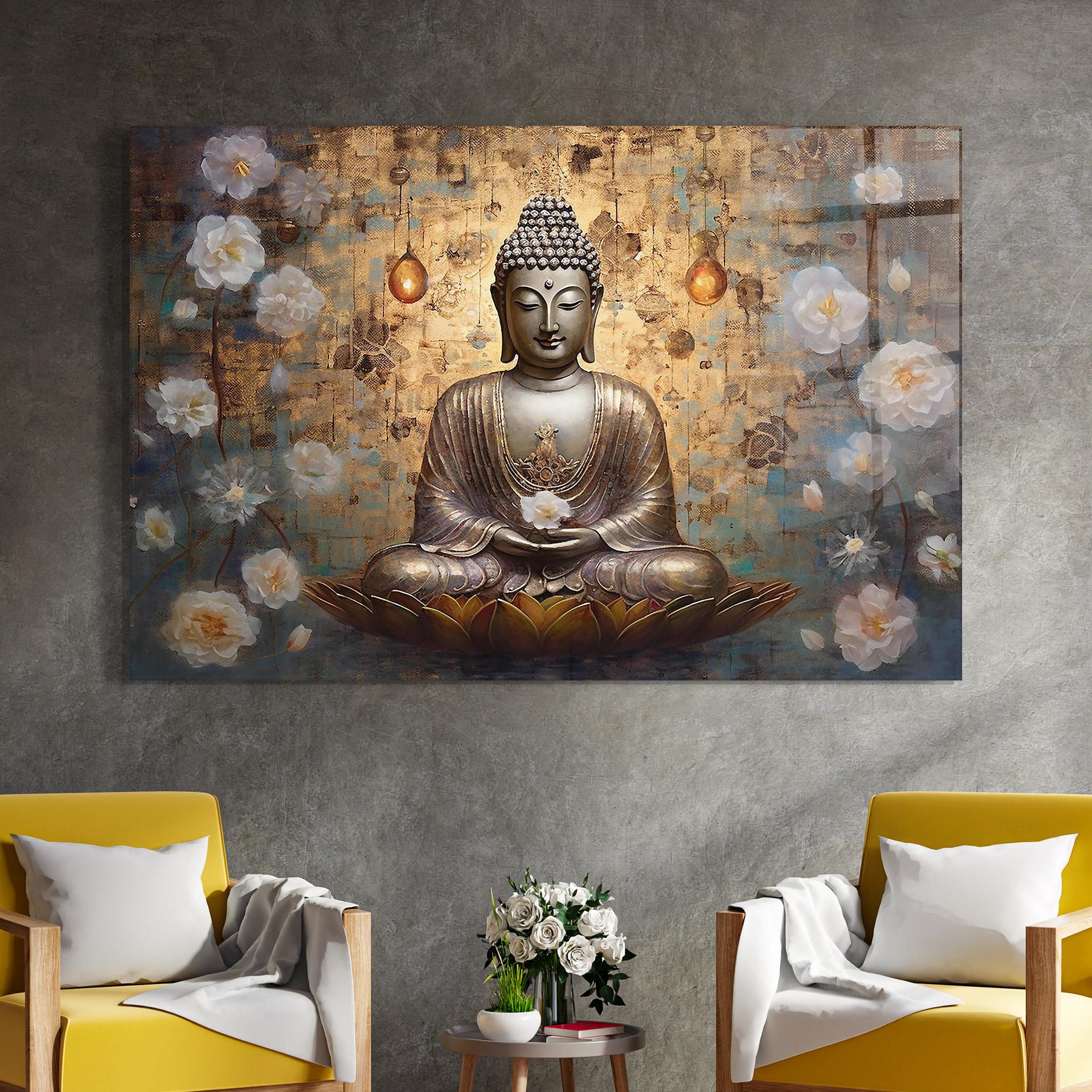Glasbild Buddha Meditation Art mockup 4