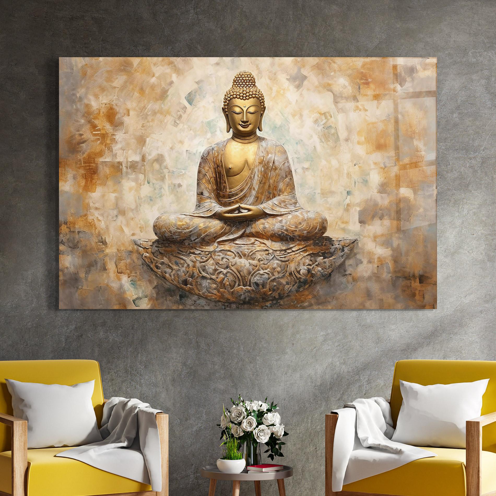 Glasbild Cream Buddha Art mockup 4