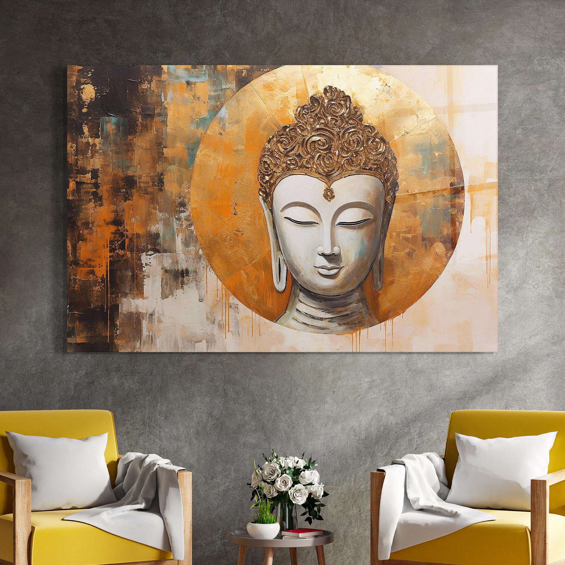 Glasbild Cream Circle Buddha mockup 4