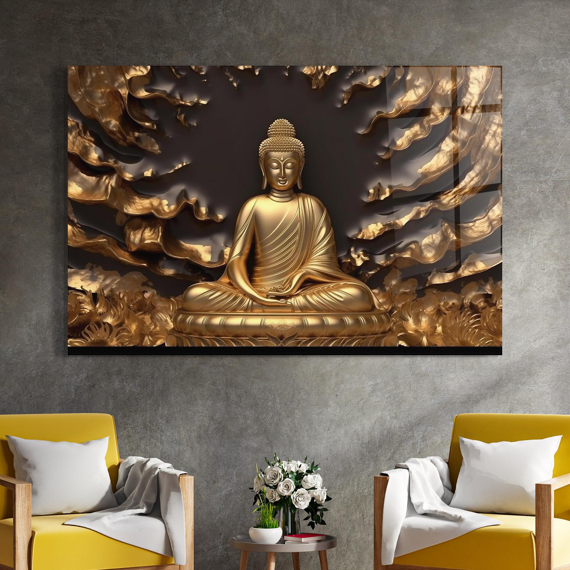 Glasbild Gold 3d Buddha mockup 4
