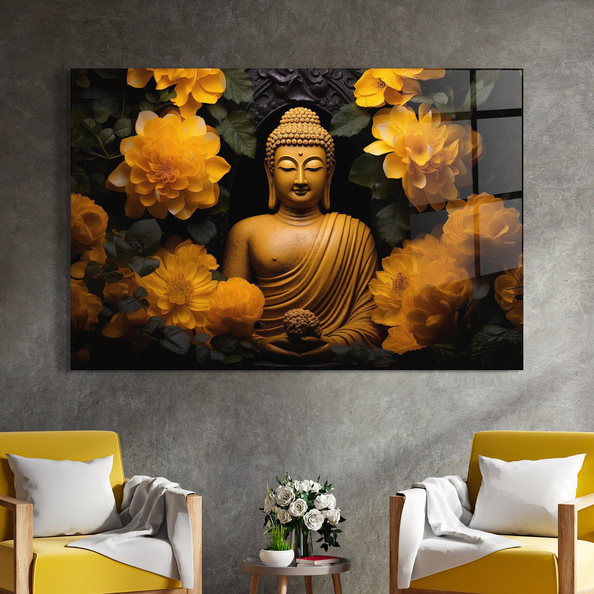Glasbild Vecteezy_buddha Statue Surrounded By Yellow Flowers Ai Generated_27745002_860 mockup 4