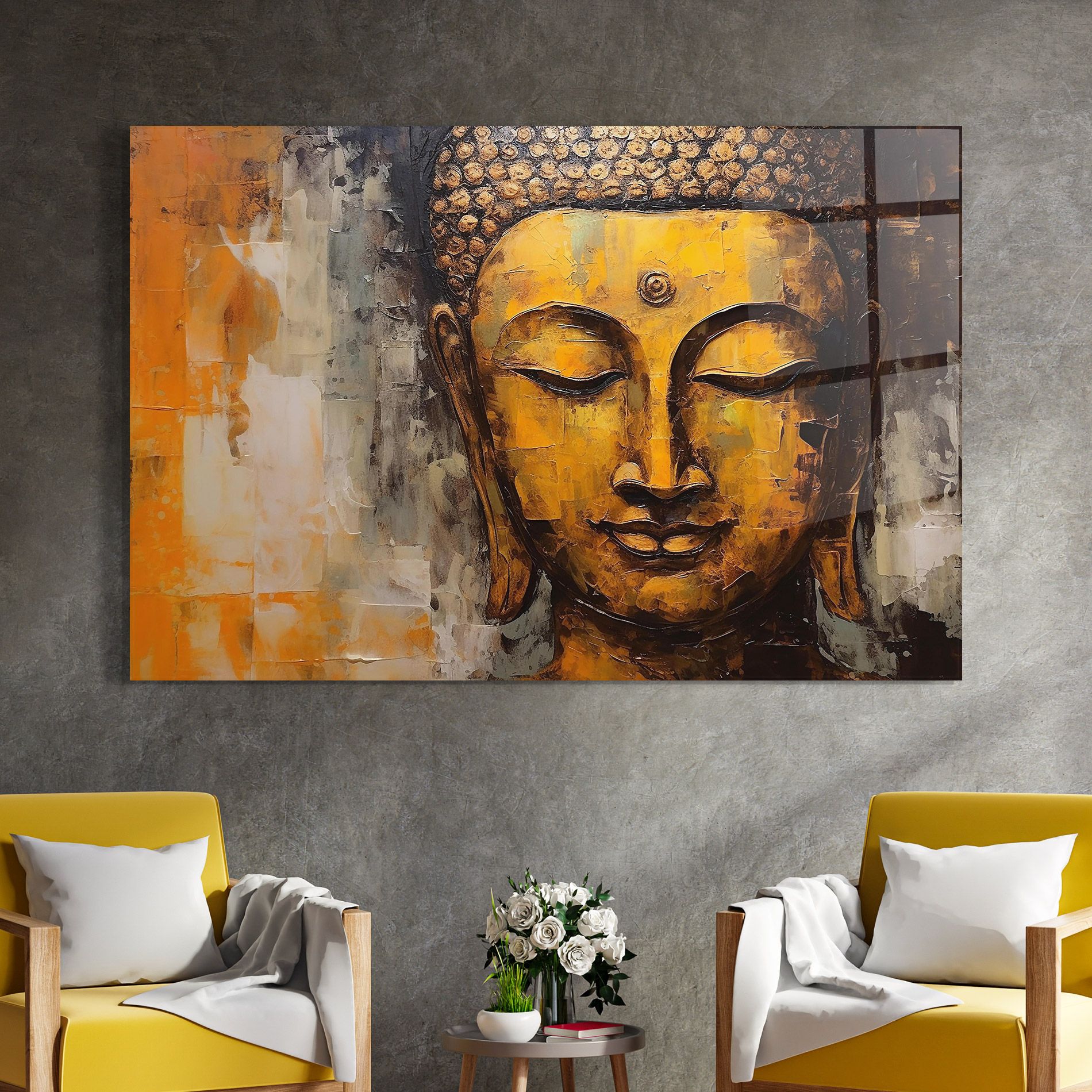 Yellow Buddha Face mockup 4