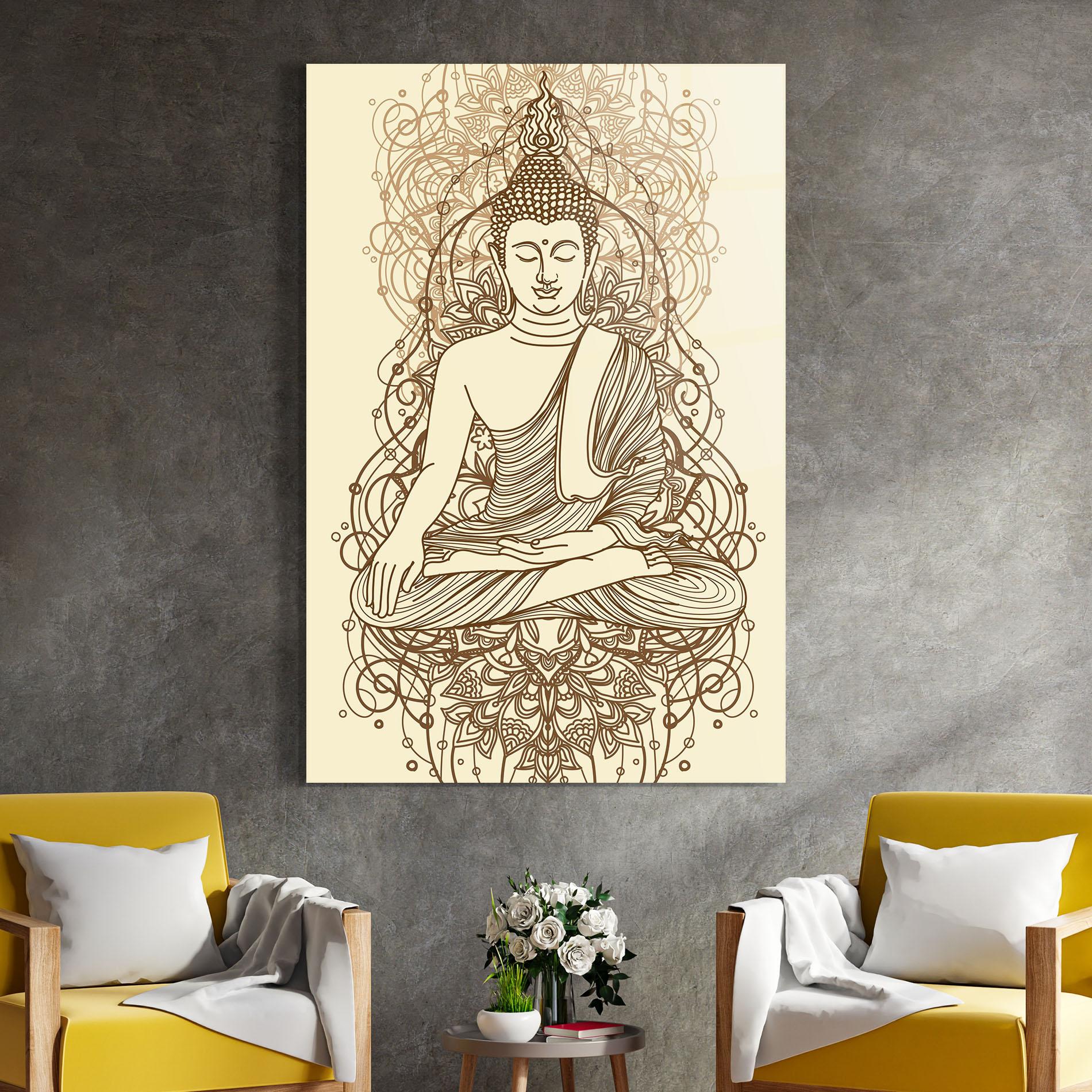 Glasbild Brown Line Buddha mockup 4
