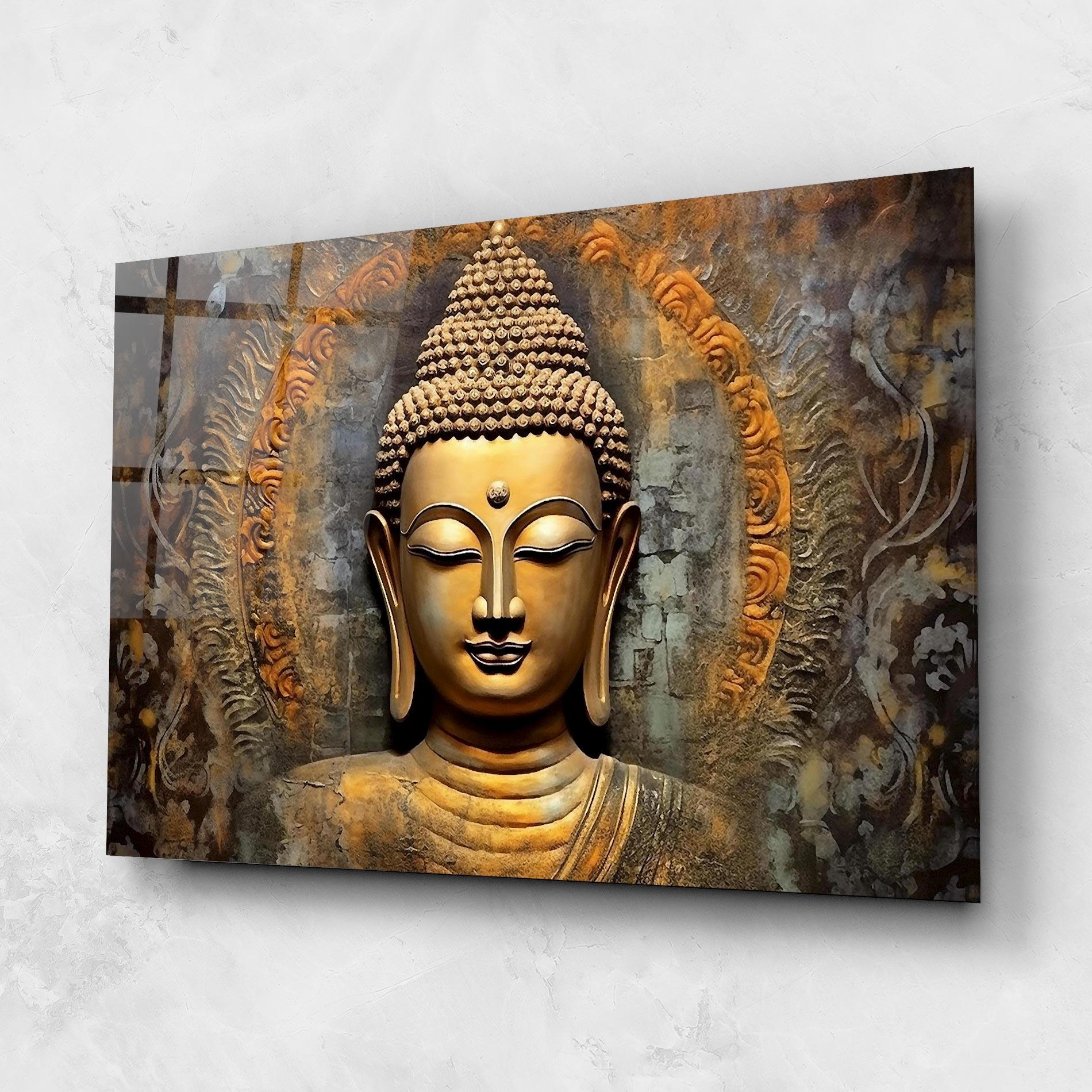 Glasbild Buddha 3d Head mockup 1