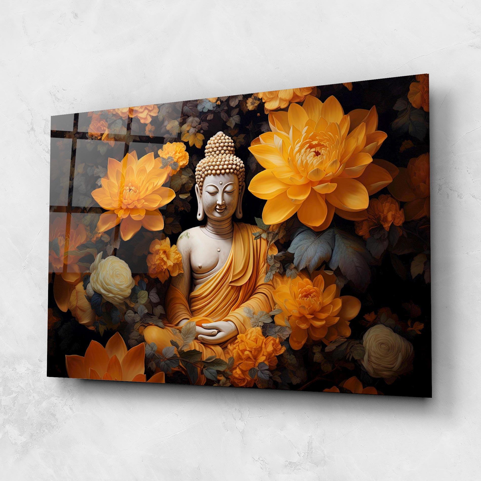Glasbild Buddha Big Flowers mockup 1