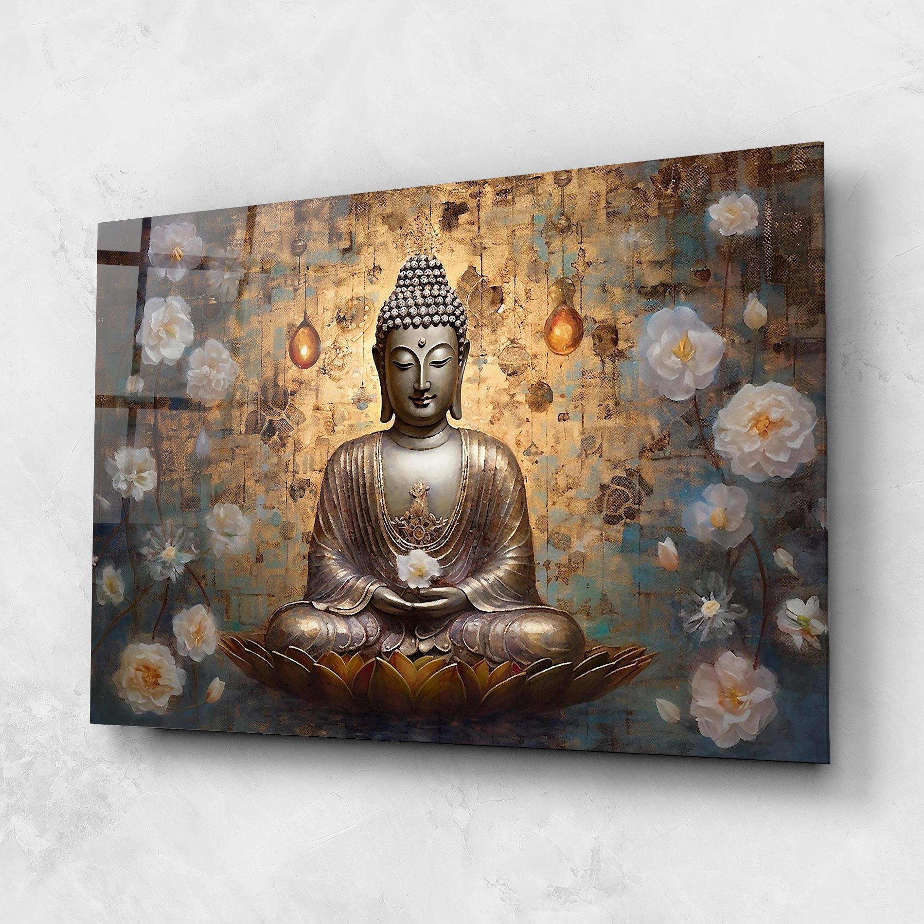 Glasbild Buddha Meditation Art mockup 1