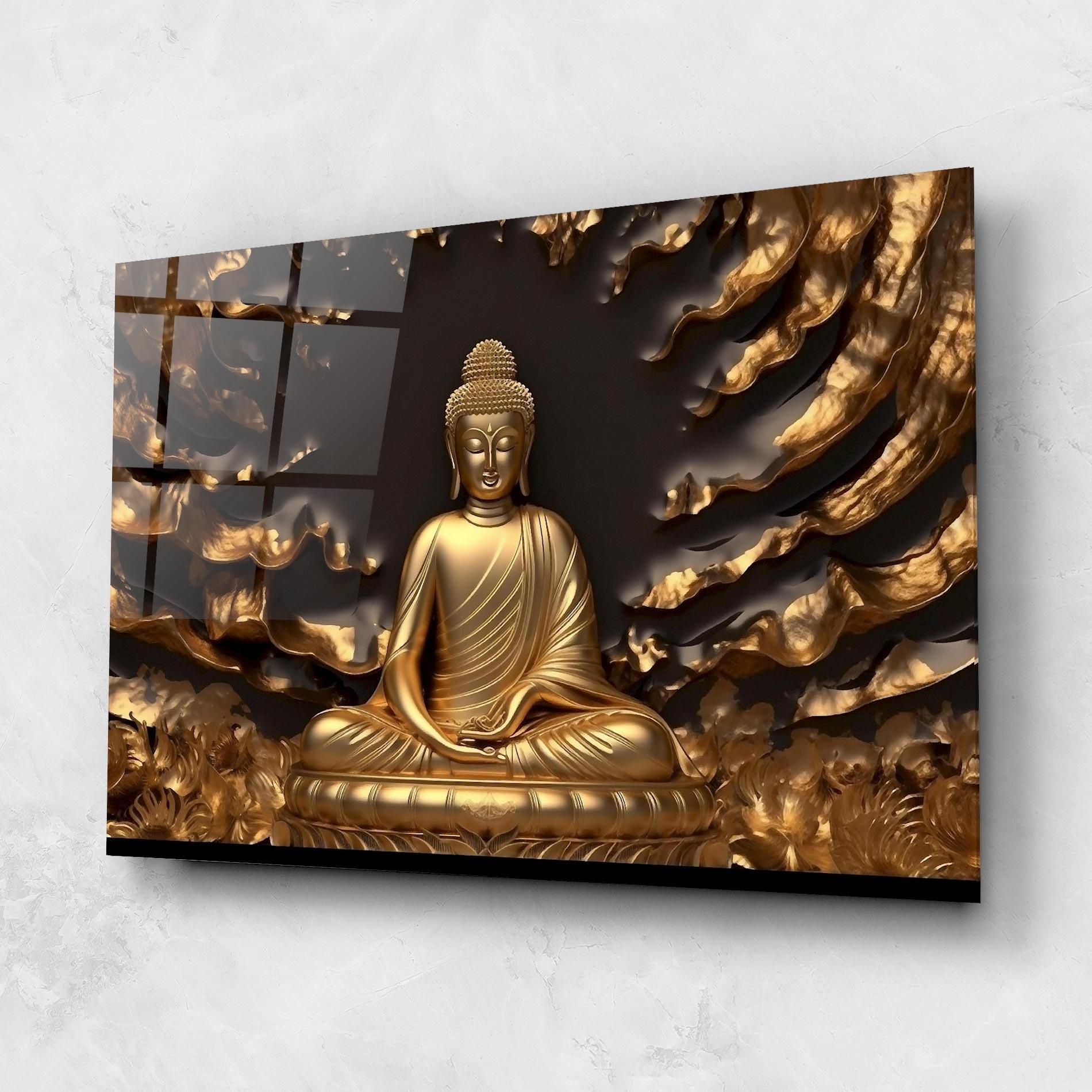 Glasbild Gold 3d Buddha mockup 1