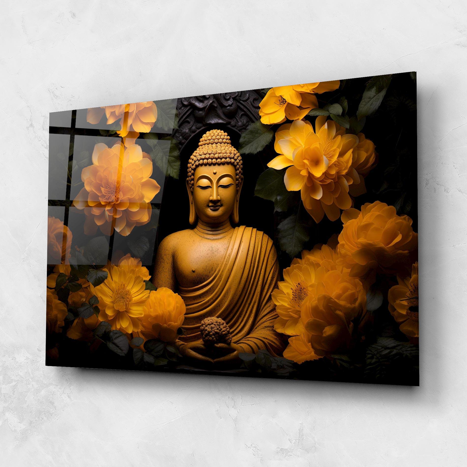 Glasbild Vecteezy_buddha Statue Surrounded By Yellow Flowers Ai Generated_27745002_860 mockup 1