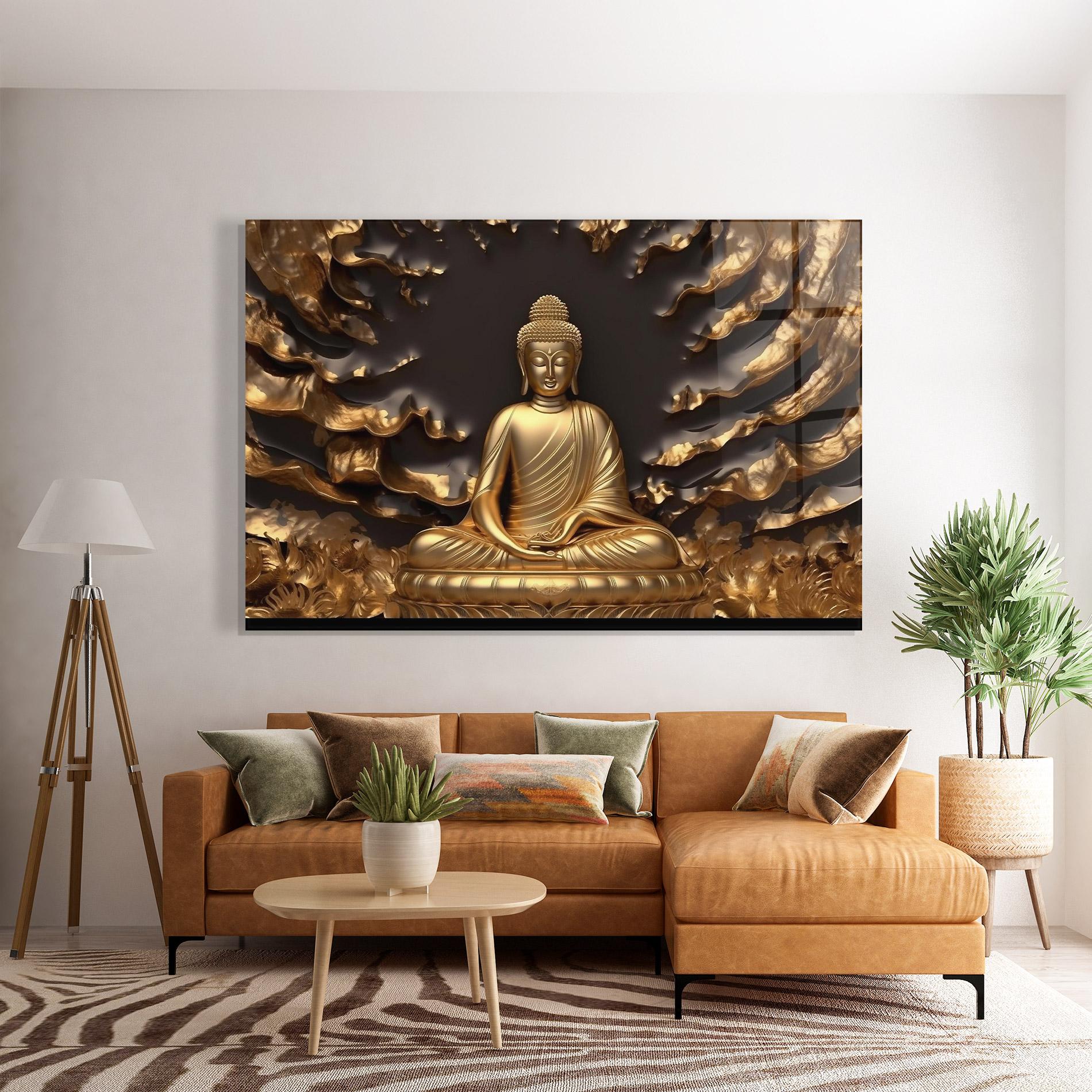 Glasbild Gold 3d Buddha mockup 7
